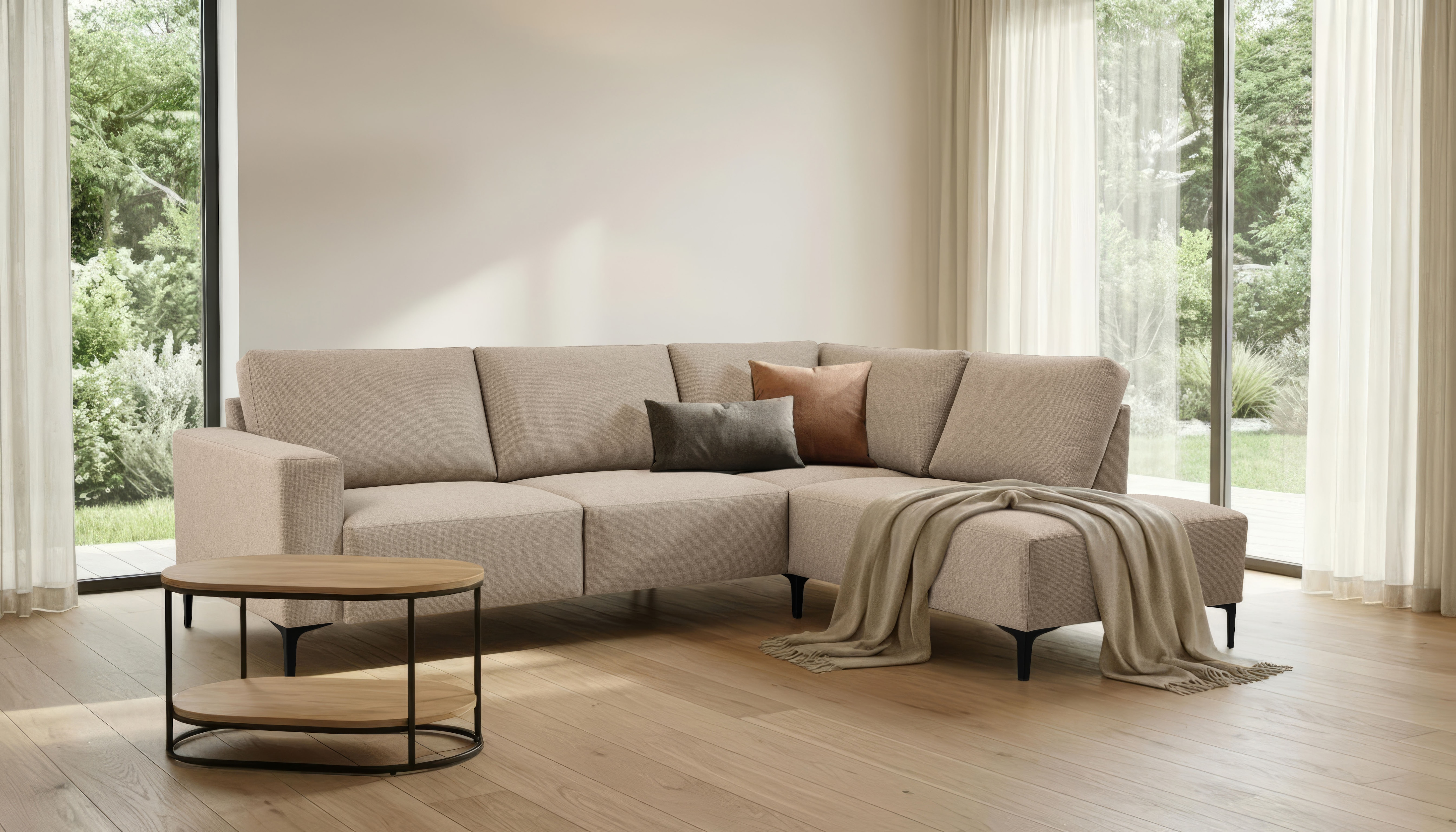 OTTO home Ecksofa "Tournon, L-Form, Breite 256 cm, Webstoff, Chenille" Designsofa im nordischen Stil, Wellenunterfederung, Metallfüße