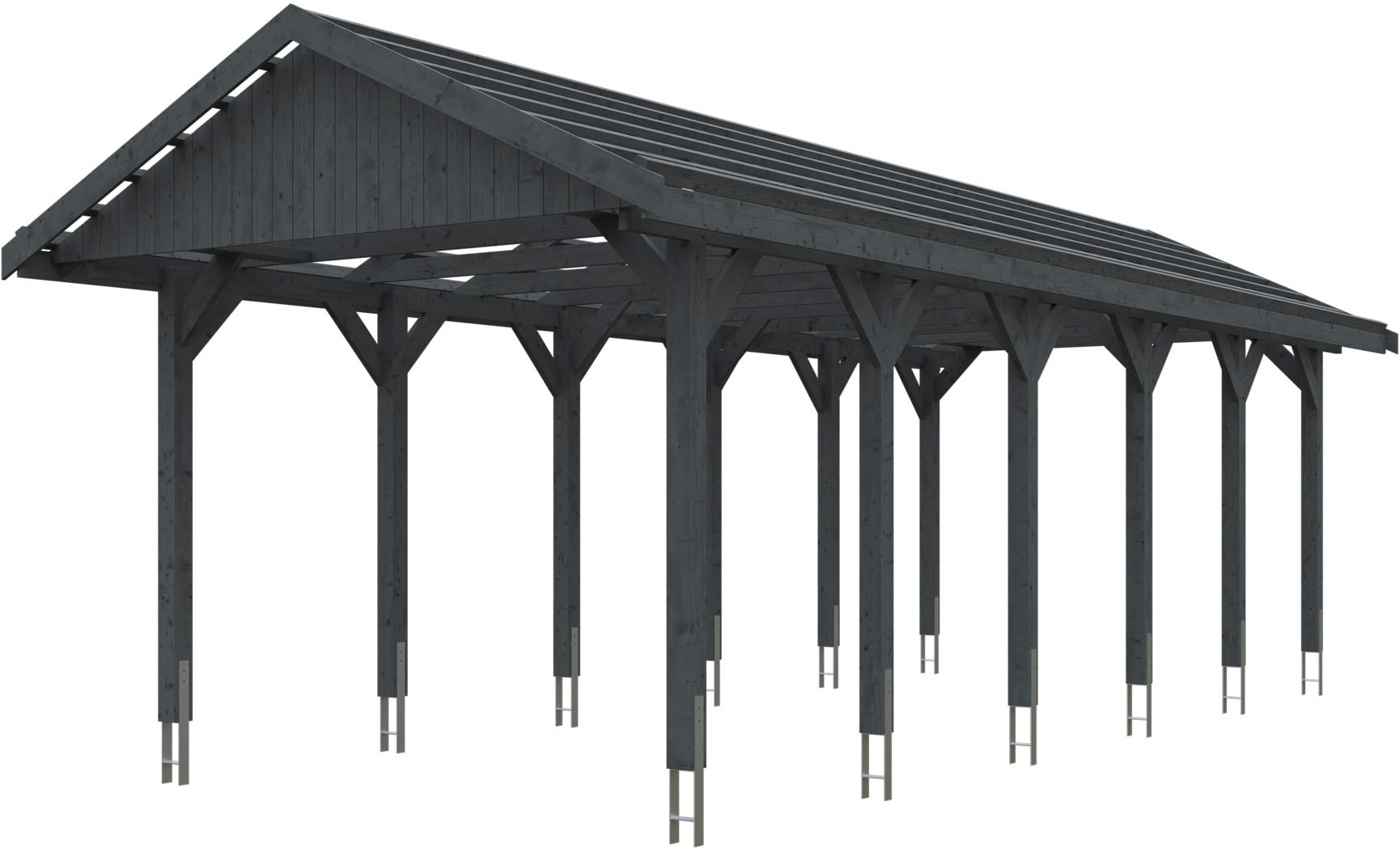Skanholz Einzelcarport "Wallgau", Nadelholz, 291 cm, Schiefergrau, mit Dachlattung