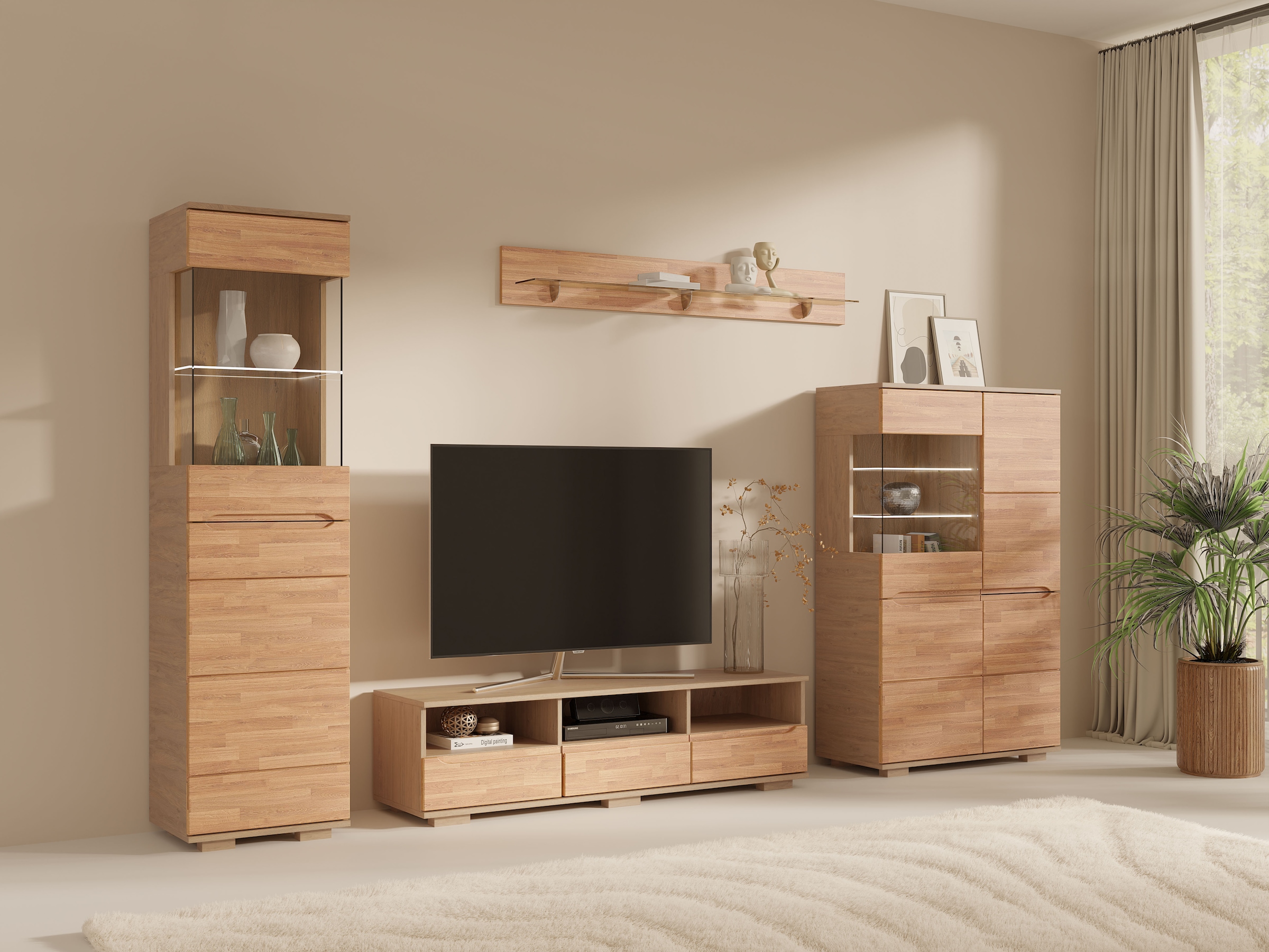 OTTO home Wohnwand "VETRO: besteht aus 2 Vitrinen, 1 Lowboard & 1 Wandregal, Wohnzimmer." 4 Stk. tlg.