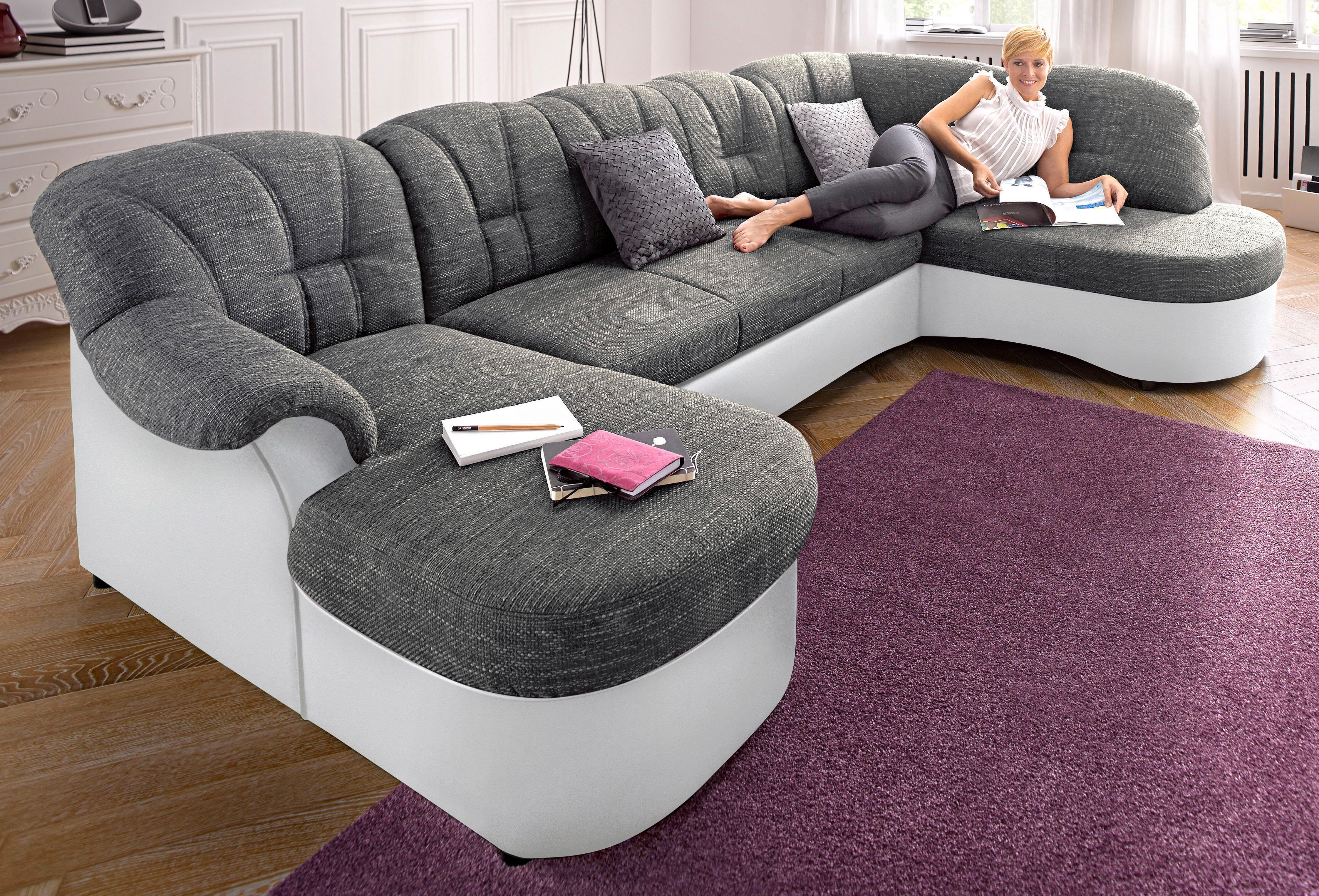 DOMO collection Wohnlandschaft "FLORES 293x180x86 cm, hochwertig, komfortabel, U-Form" wahlw. mit Bettfunktion, wahlw. mit Federkern, Unser Dauertiefpreis