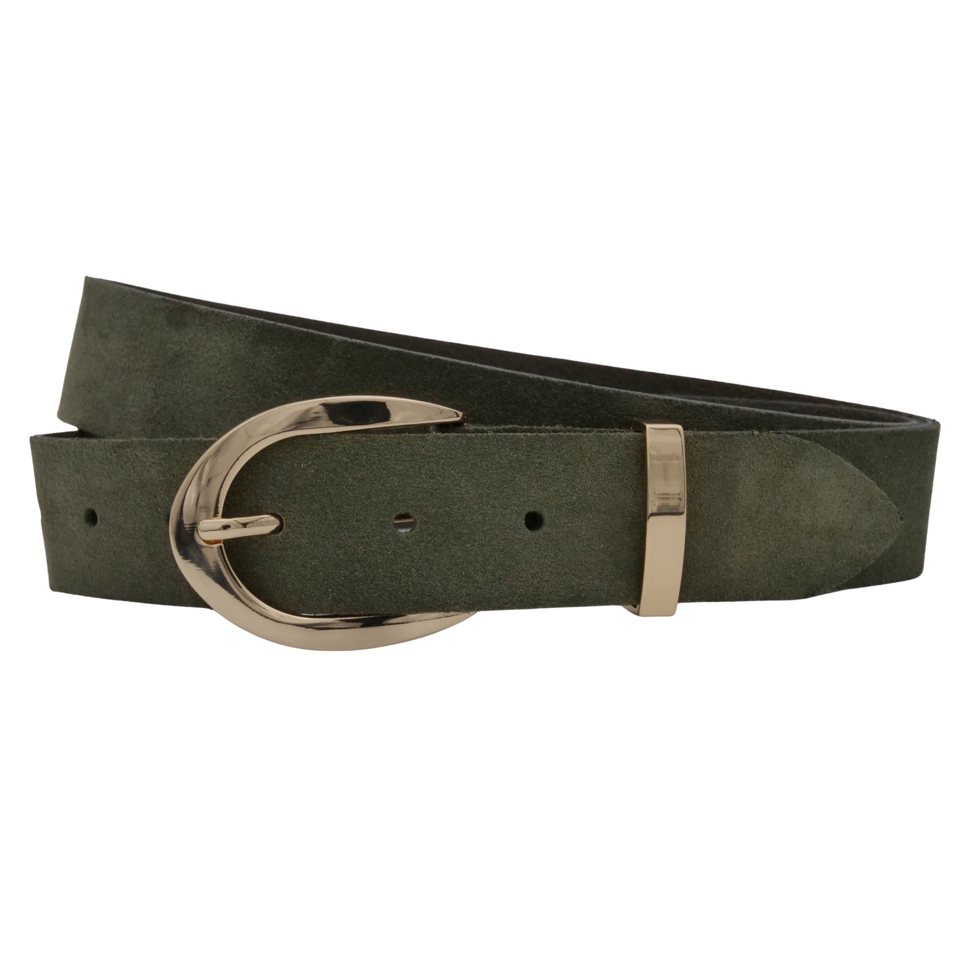 Ledergürtel ANNAMATONI "AnnaMatoni Damen Ledergürtel in hochwertigem Velour Leder 3,5cm", Damen, Gr. TW85 - 100cm Gesamtlänge, olive 560, 100% Leder, Gürtel Ledergürtel