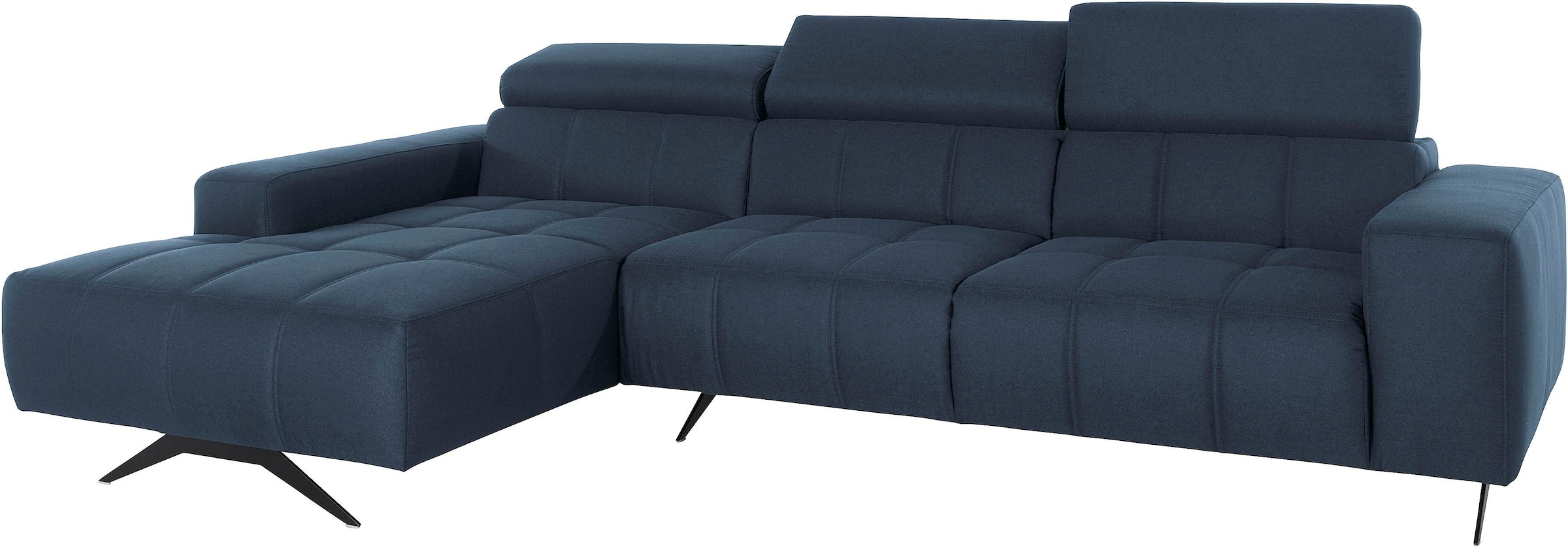 DOMO collection Ecksofa »Trento L-Form, mit Kufenfuß oder Einzelfuß«, wahlweise mit Kopfteilverstellung, Recamiere links/rechts bestellbar