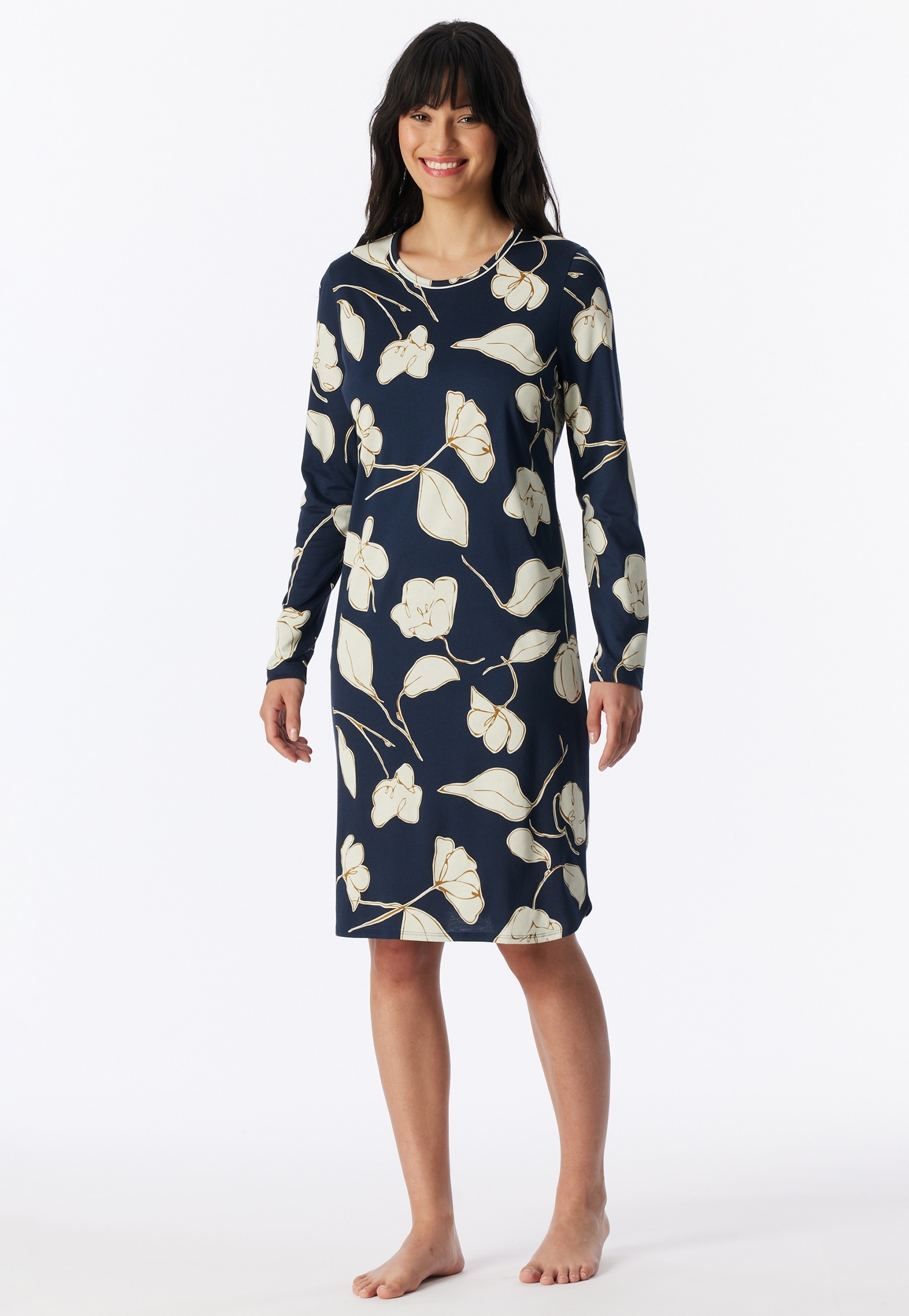 Schiesser Nachthemd »Comfort Nightwear« florales Muster, langärmelig, Single-Jersey, Rundhalsausschnitt