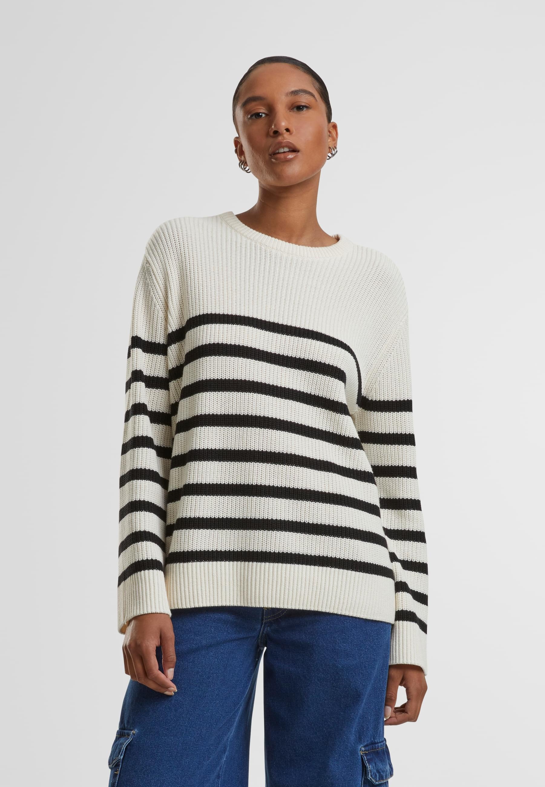URBAN CLASSICS Rundhalspullover »Urban Classics Damen Ladies Rib Striped Sweater«, (1 tlg.)