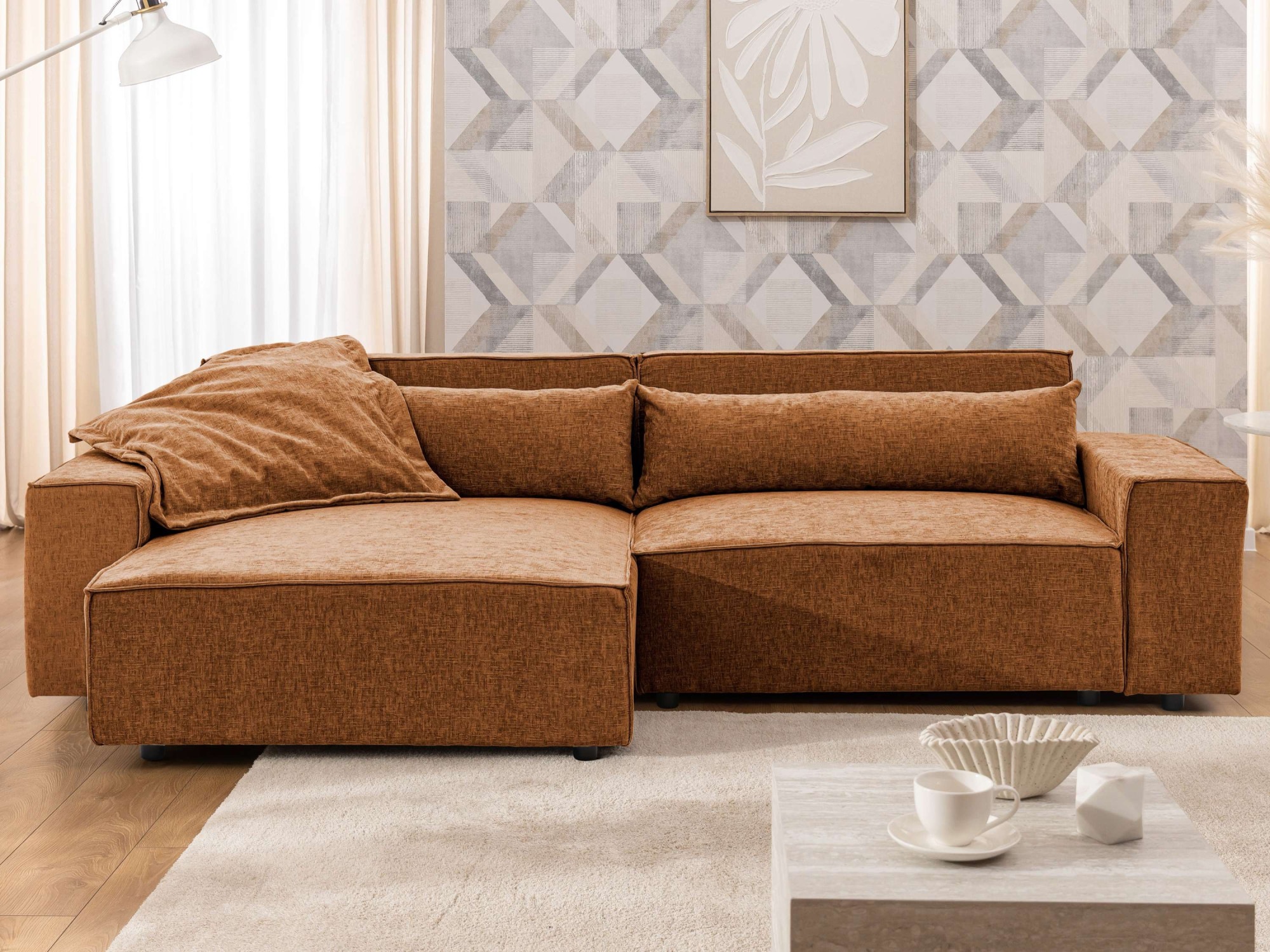 OTTO home Ecksofa "KINLEE Design-Sofa mit Recamiere rechts/links, Maße B/T/H 251/144/70cm" L-Form mit Wellenunterfederung, ohne Bettfunktion, modern und beguem