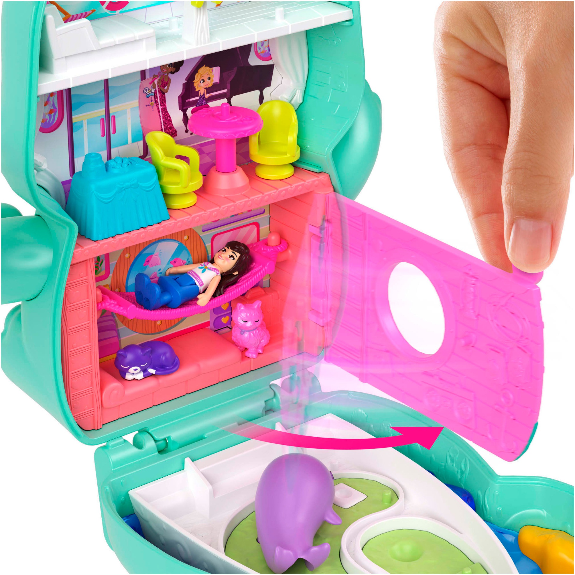 Polly Pocket Spielwelt »Matrosenkatze-Schatulle«, (Set, 12 tlg.), mit 1 Puppe, 2 kleinen Kätzchen und Zubehör