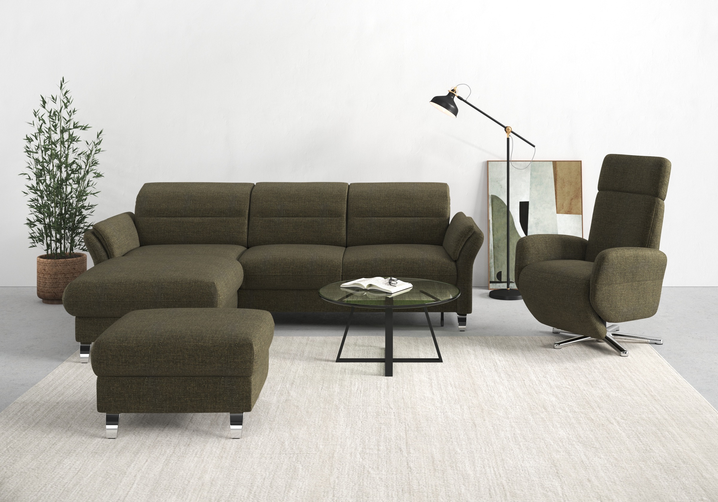 sit&more Ecksofa "Grenoble L-Form mit Federkern" wahlweise mit Schlaffunktion, Bettkasten, Arm- und Kopfteilverstellung