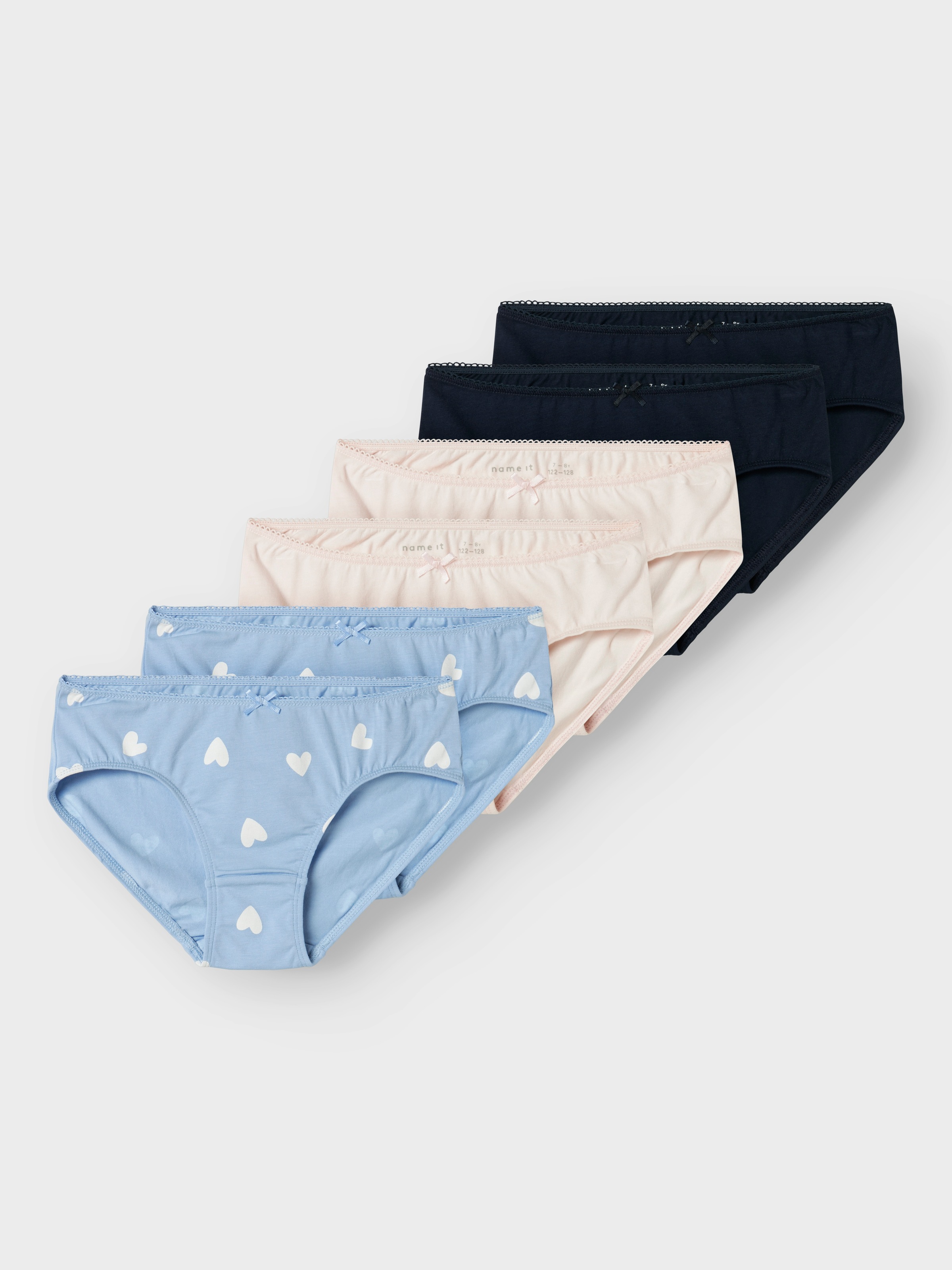 NAME IT Mädchen Panty "NKFBRIEFS 6P HEARTS NOOS", Gr. 134serenity, Jersey, Obermaterial: 95% Baumwolle, 5% Elasthan, unifarben, Unterhosen