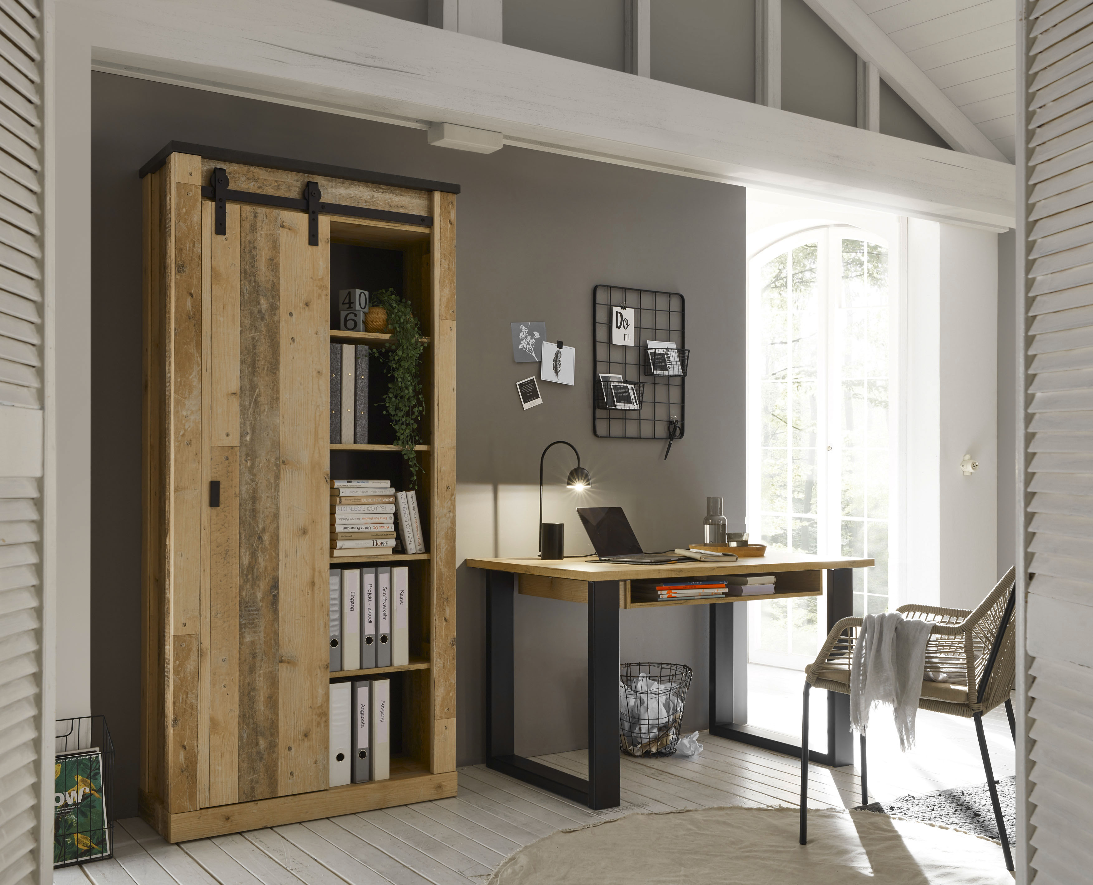 Schrank-Set »SHERWOOD«, (2 St.), Büromöbel Set, mit Scheunentorbeschlag aus Metall,...
