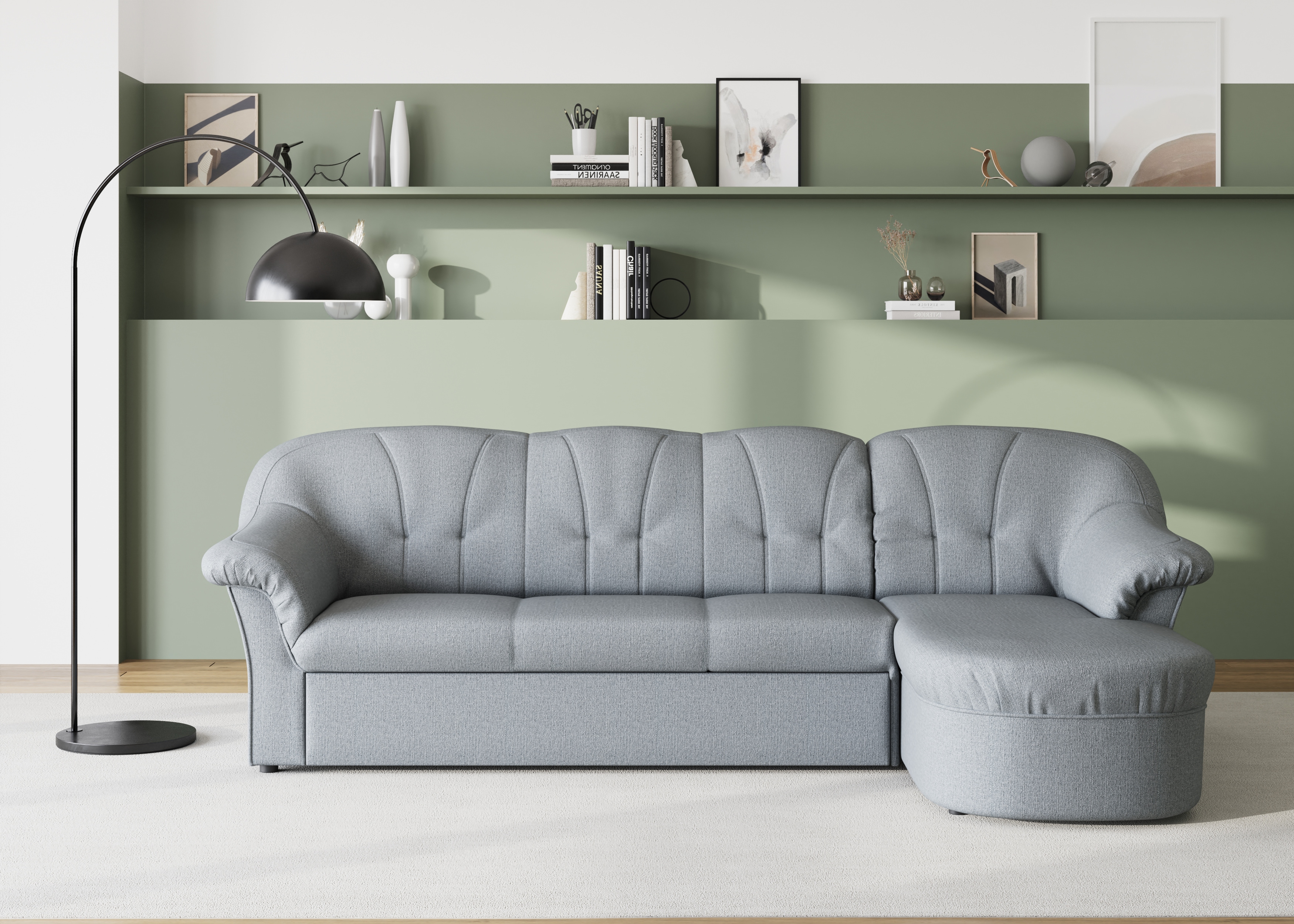 DOMO collection Ecksofa "Pegnitz, elegante Rückensteppung, kompakte Stellmaße 238/141cm, L-Form" wahlweise mit Bettfunktion