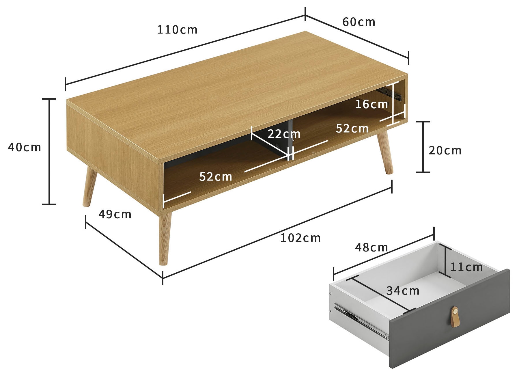 Leonique Couchtisch »Avril« Eichen-Melamin, FSC-zertifiziertem Eschenholz, Breite 110 cm