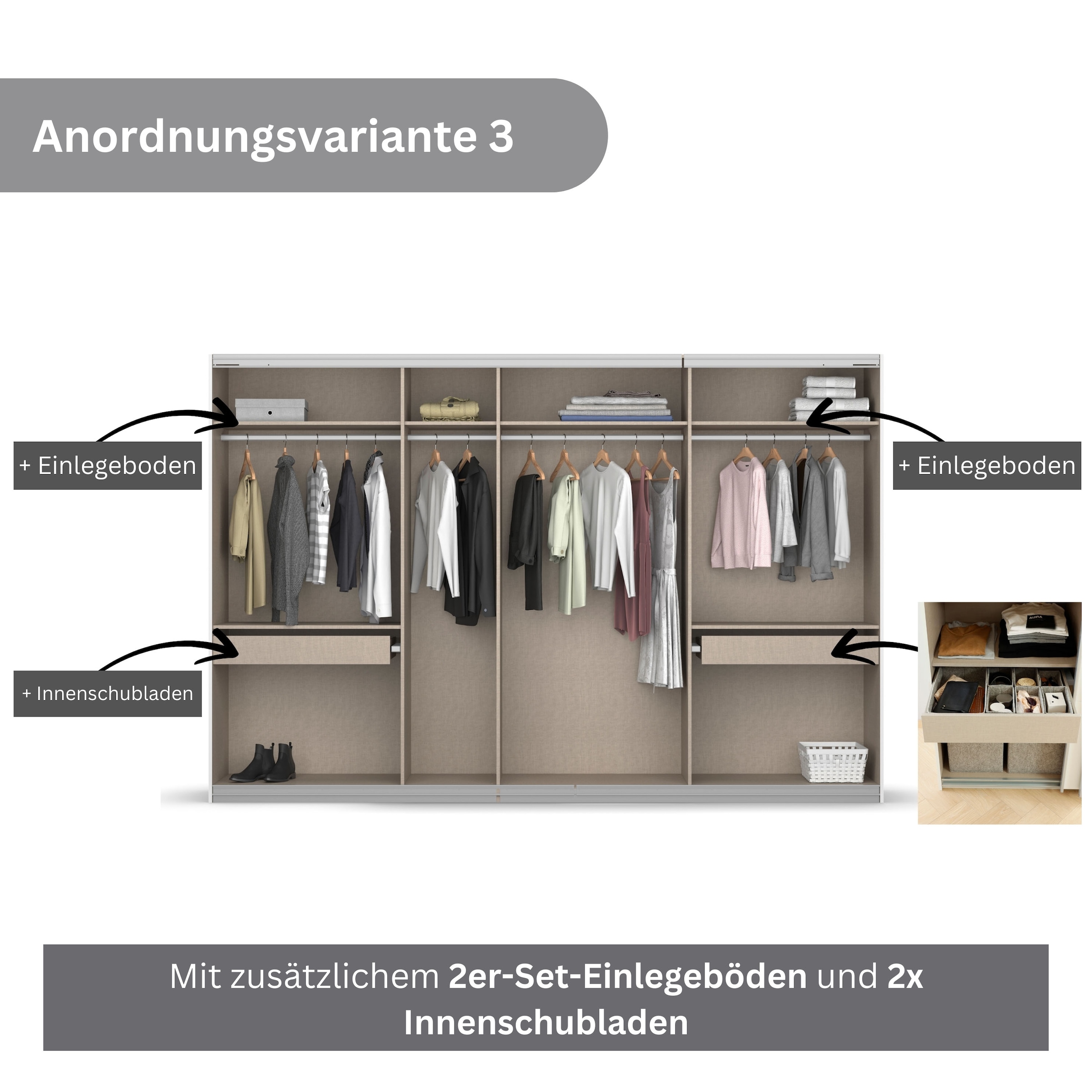 rauch Schwebetürenschrank »Koluna«, Glasfront, inkl. 2 Innenschubladen sowie extra Böden