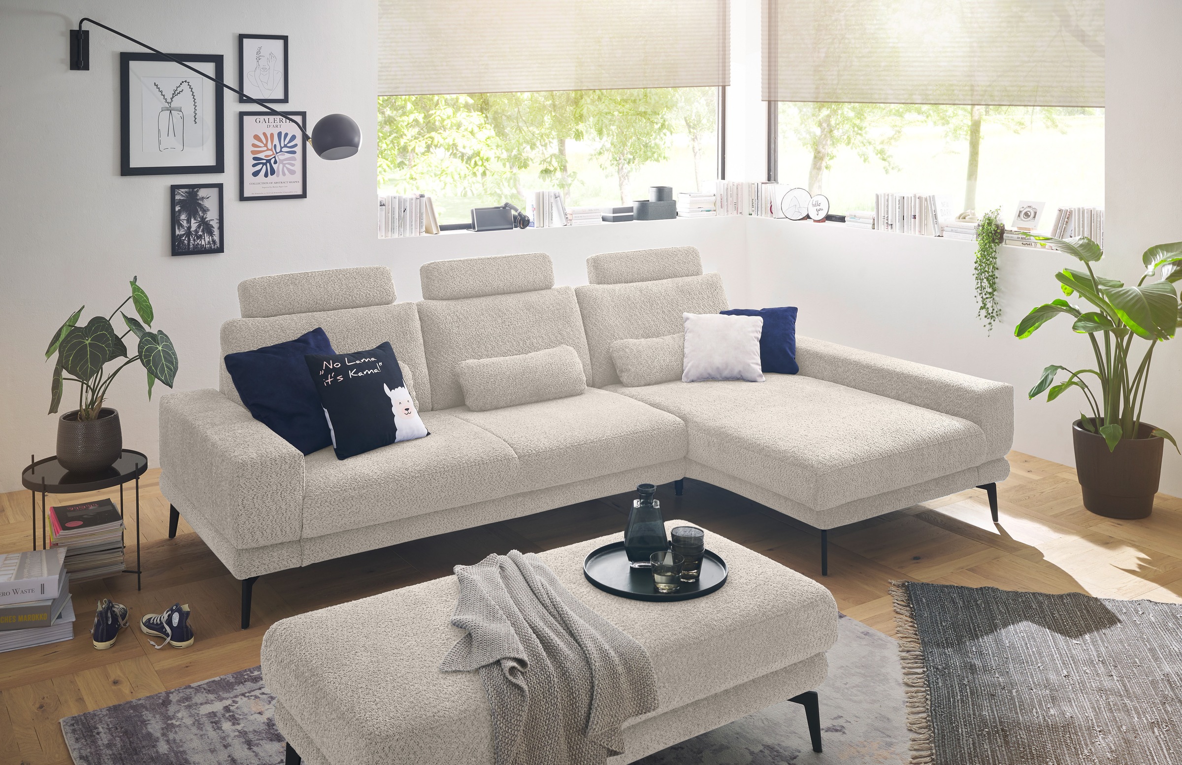 set one by Musterring Ecksofa »SO 3600, inkl motor. Sitztiefenverstellung, Kopfstützen, Nierenkissen«, Sitzhöhe 42 cm, Kaltschaum, Breite 293 x Tiefe 180 cm, Kama sand