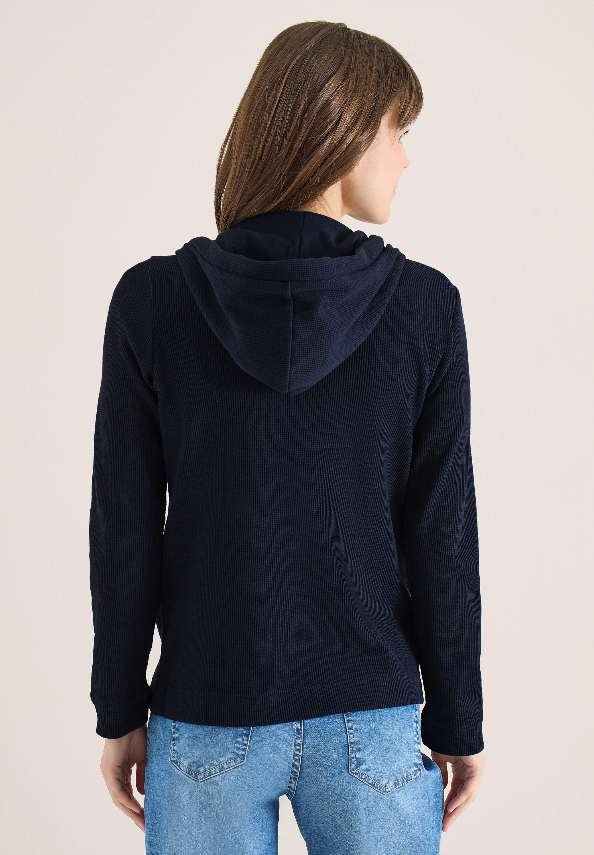 Cardigan CECIL, Herren, Gr. XS (36), universal blau, Web, 80% Baumwolle, 15% Polyester, 5% Elasthan, unifarben, comfort fit normal, ohne Ausschnitt, Bündchen, Strickjacken, mit Kapuze 2