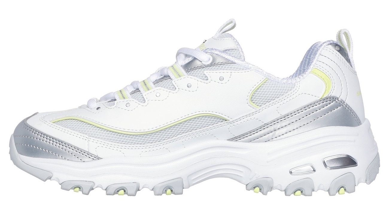 Sneaker SKECHERS "D'LITES-CHROMATIC", Damen, Gr. 39, silber (weiß, silberfarben), Lederimitat, Textil, metallic, Schuhe Sneaker, Plateausneaker, Schnürschuh mit Metallic Einsätzen 3