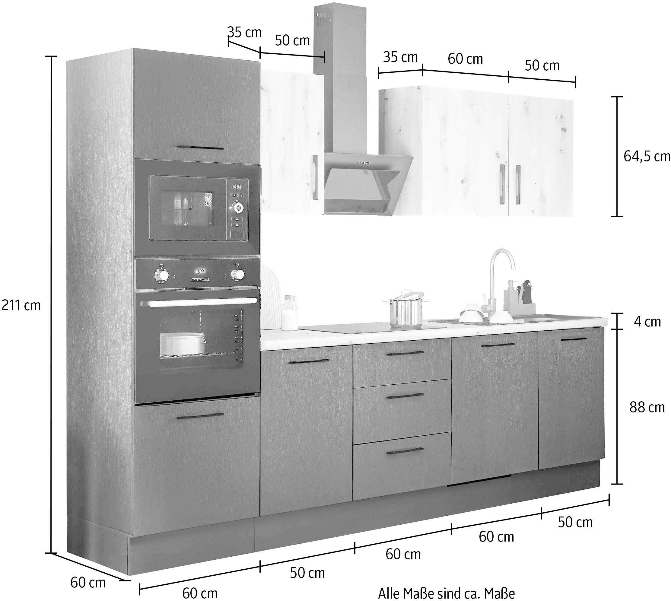 BASIC by Balculina Küchenzeile »Turin«, Breite 280 cm, wahlweise mit E-Geräten