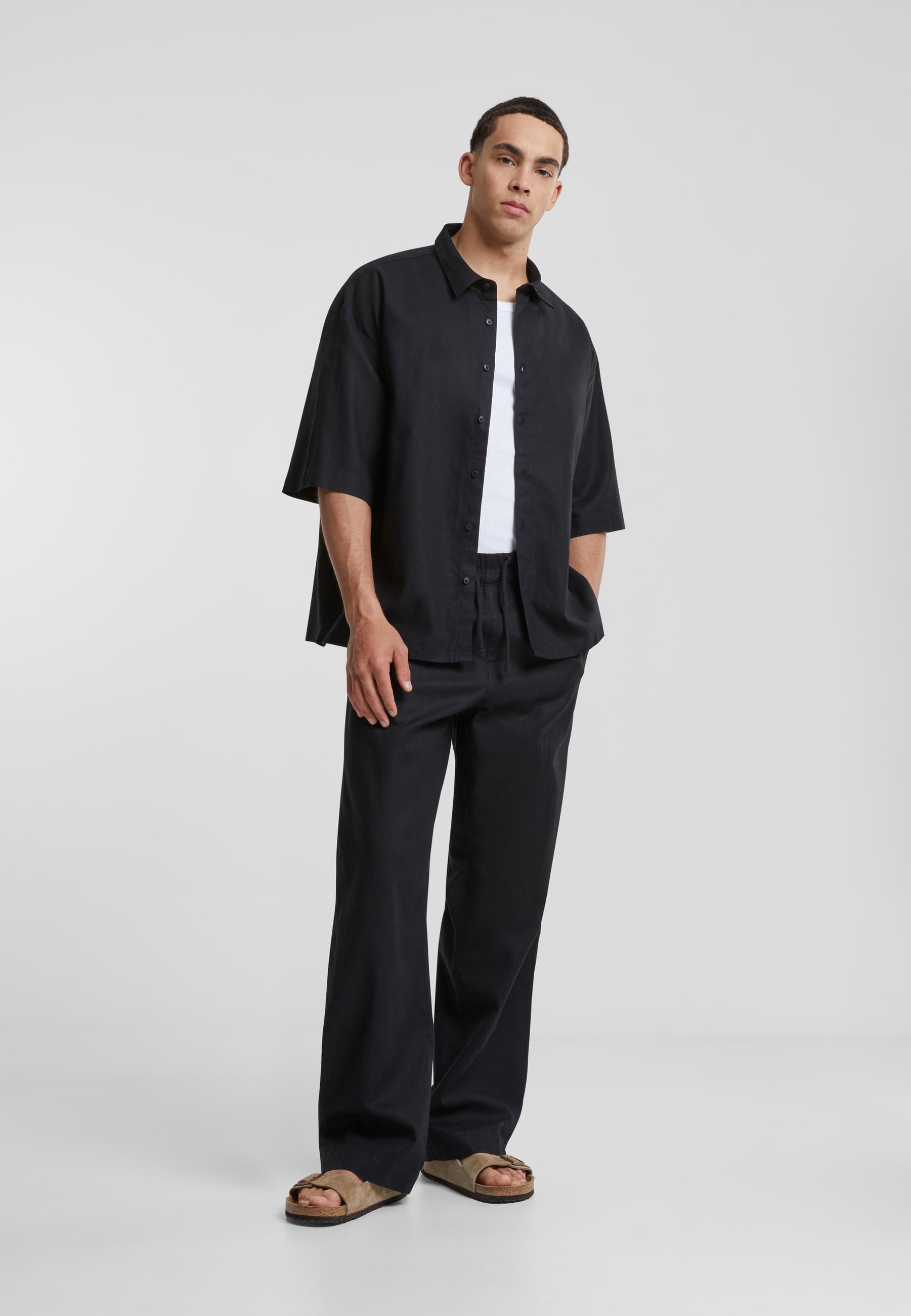 URBAN CLASSICS Langarmhemd »Urban Classics Herren Boxy Cotton Linen Shirt«, (1 tlg.)
