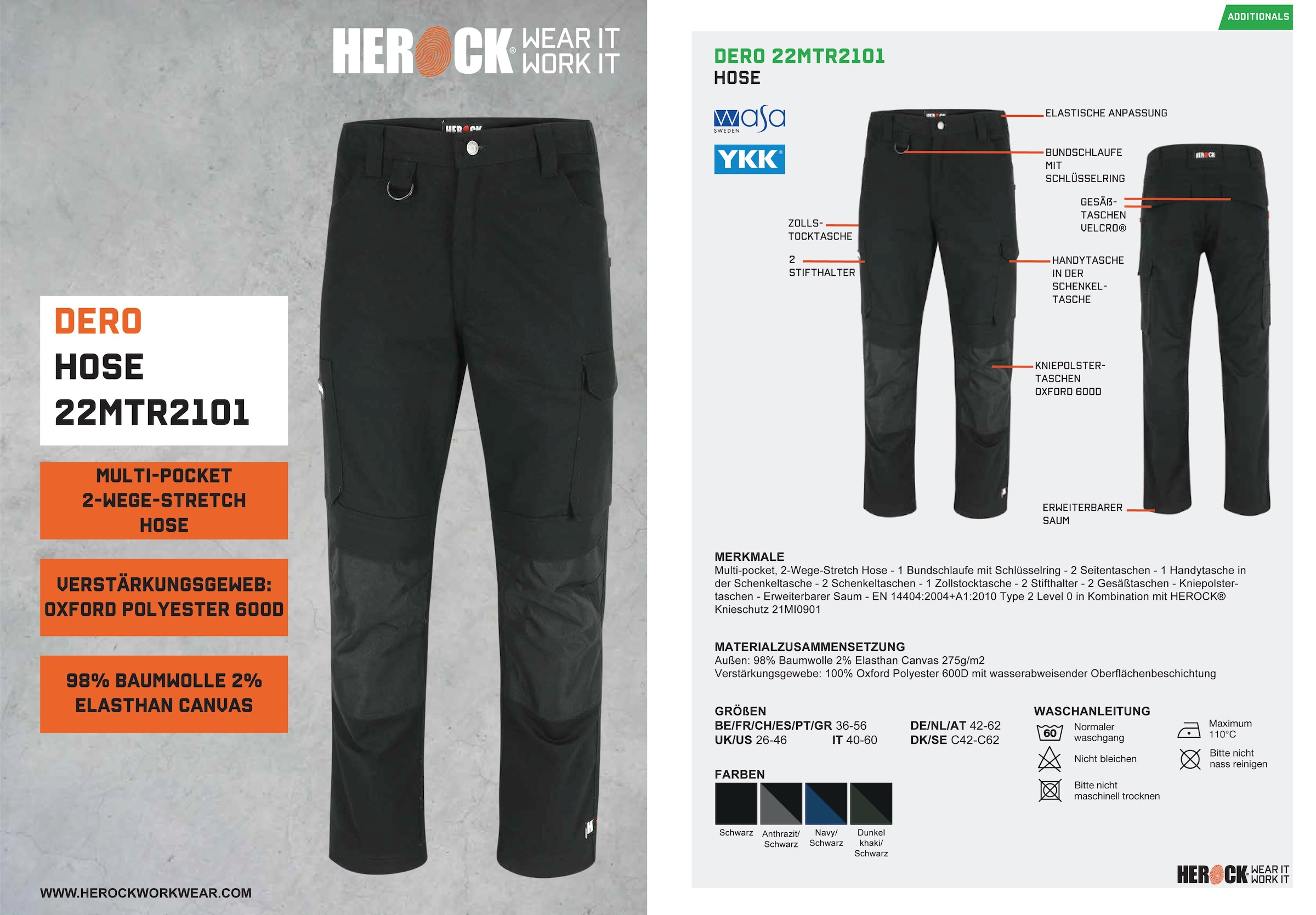 2-Wege-Stretch, | »DERO«, Herock bestellen für Slim Multi-Pocket, Fit Arbeitshose Passform, wasserabweisend BAUR