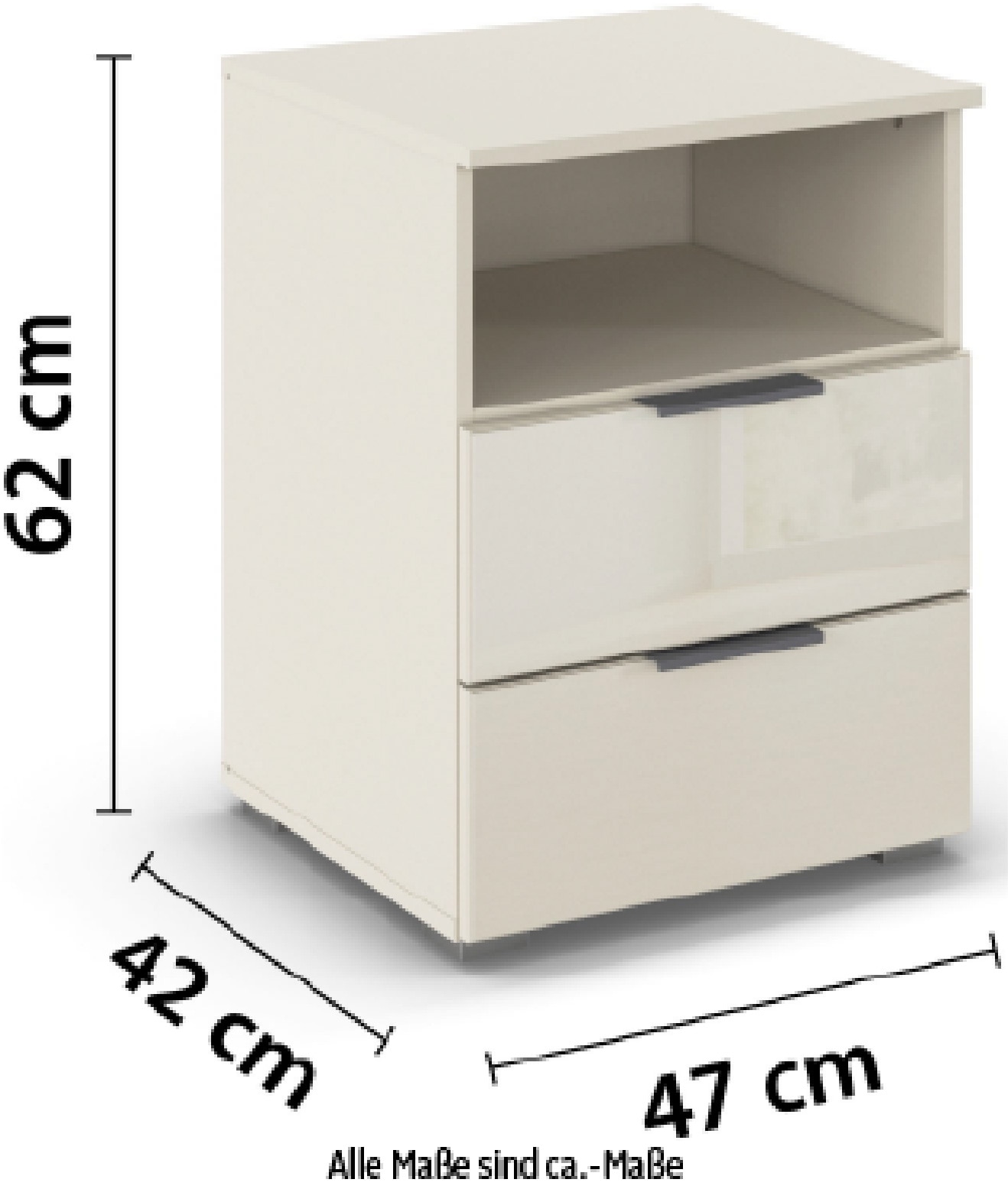 rauch Nachtkommode »Nachttisch Nachtschrank Nachtkonsole AGORDO mit Glasfront«, (in zwei Griff-Farben), mit 2 Schubladen und Nische für viel Stauraum MADE IN GERMANY