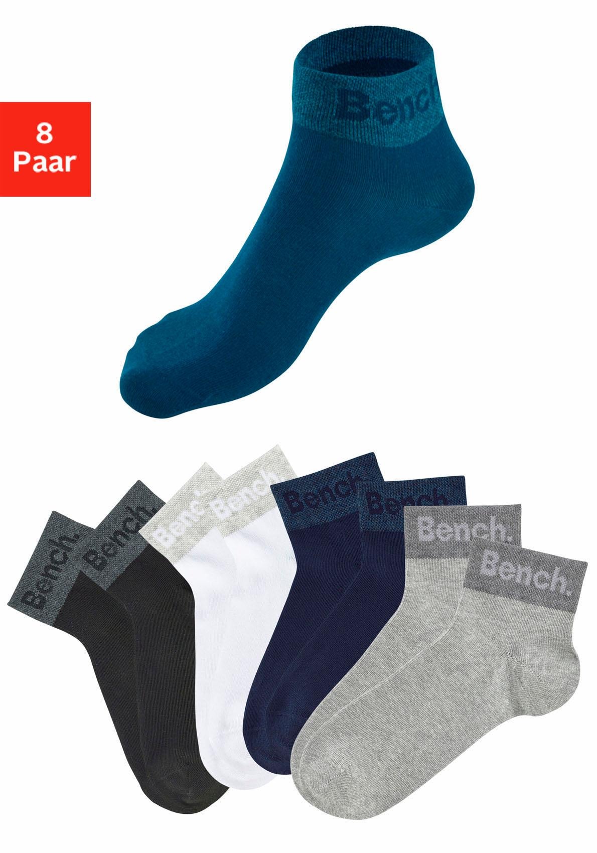 Bench. Kurzsocken "Damen Herren Kurze Socken, für Freizeit und sportliche Aktivitäten" Packung, 8 Paar tlg. mit eingestricktem Schriftzug am Bündchen