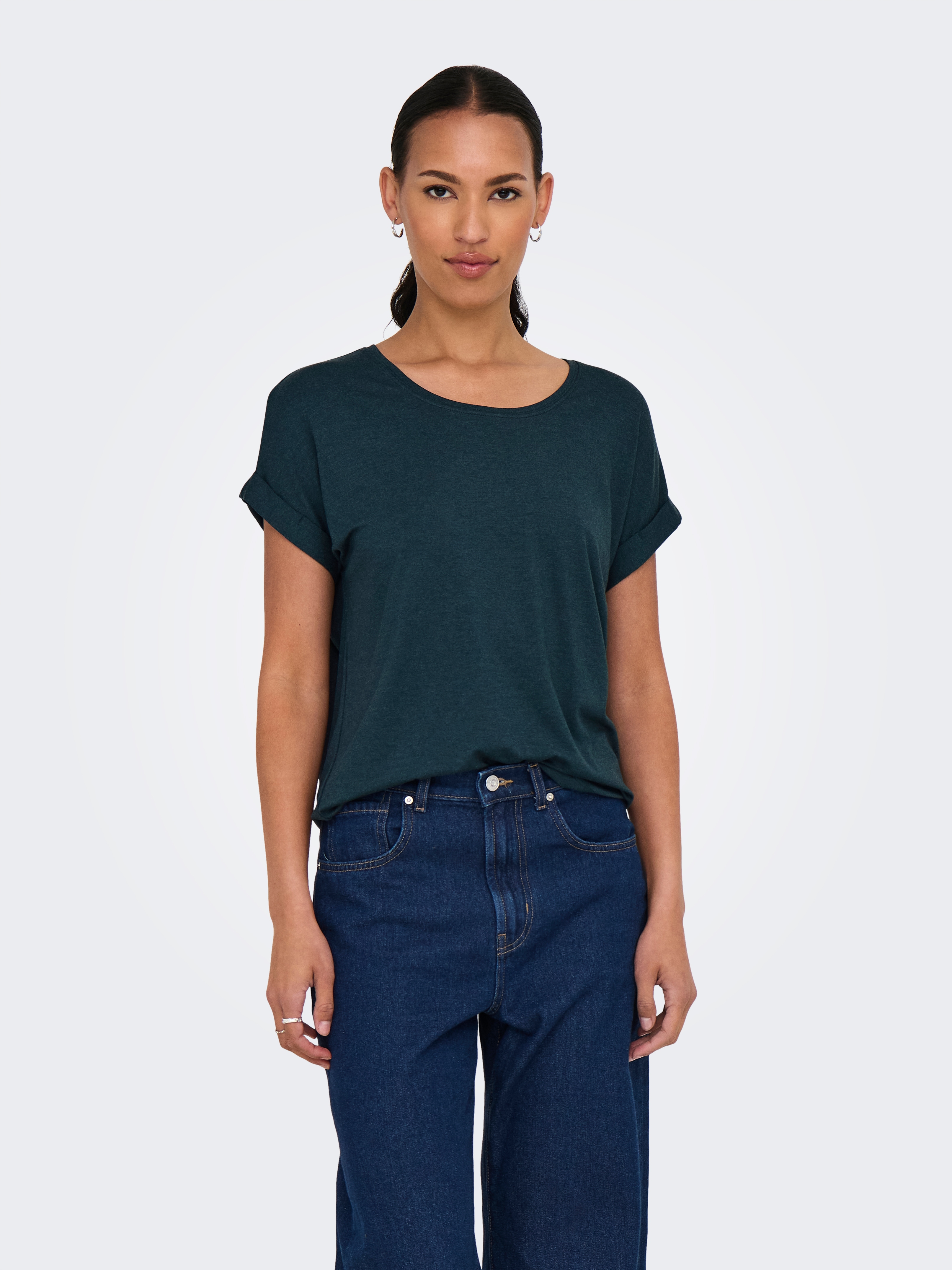 ONLY "ONLMOSTER – T-Shirt mit melierter Optik und elastischem Material" meliert, casual, lässig geschnitten, Viskosemischung, Rundhals