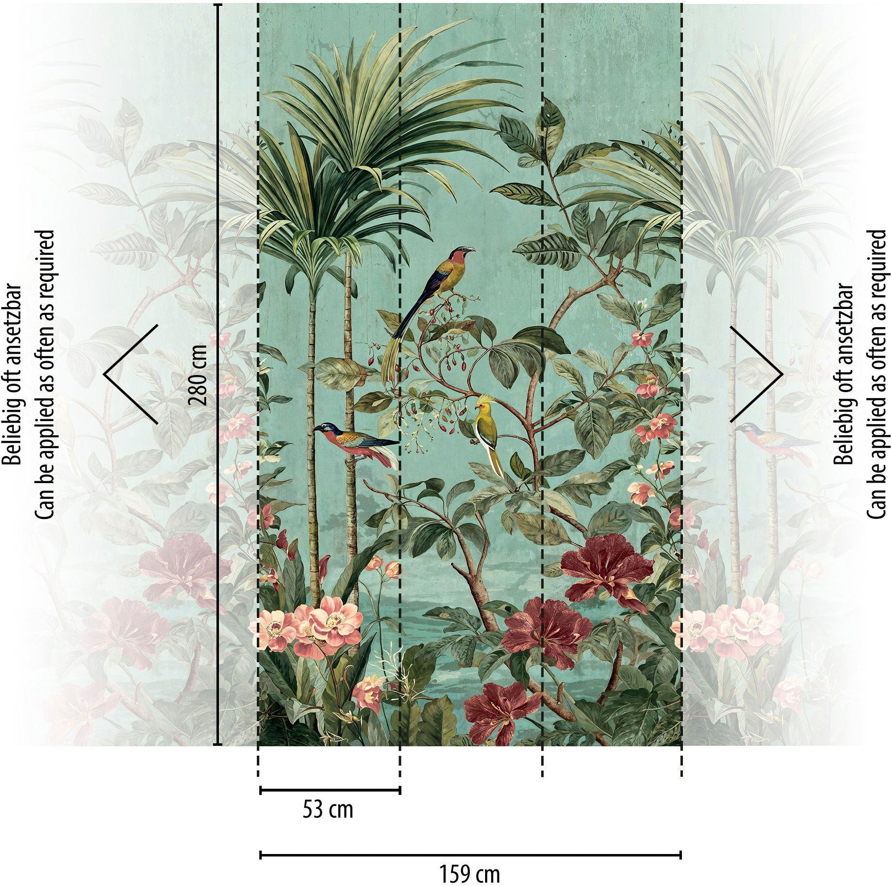 living walls Fototapete »The Wall 4 Flowers – Vögel zwischen Blättern Vlies-Fototapete« botanisch | floral | matt leicht strukturiert Vögel zwischen Blättern mit ausdrucksstarker Wirkung