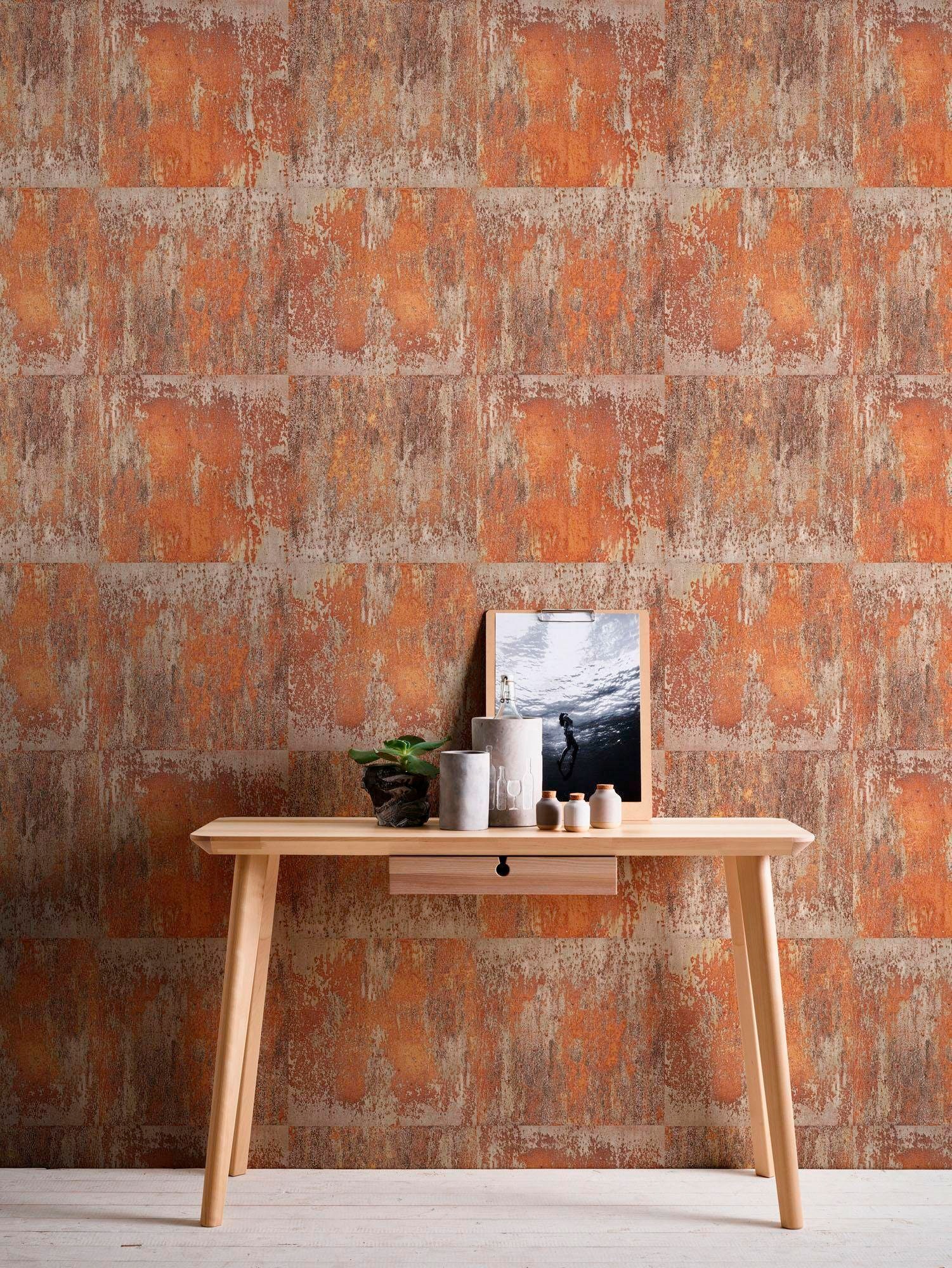 living walls Vliestapete »Materials«, Rost-Optik-Metall-Effekte-abstrakt, Tapete Rostoptik Metallic Tapeten Wohnzimmer Schlafzimmer Küche Flur