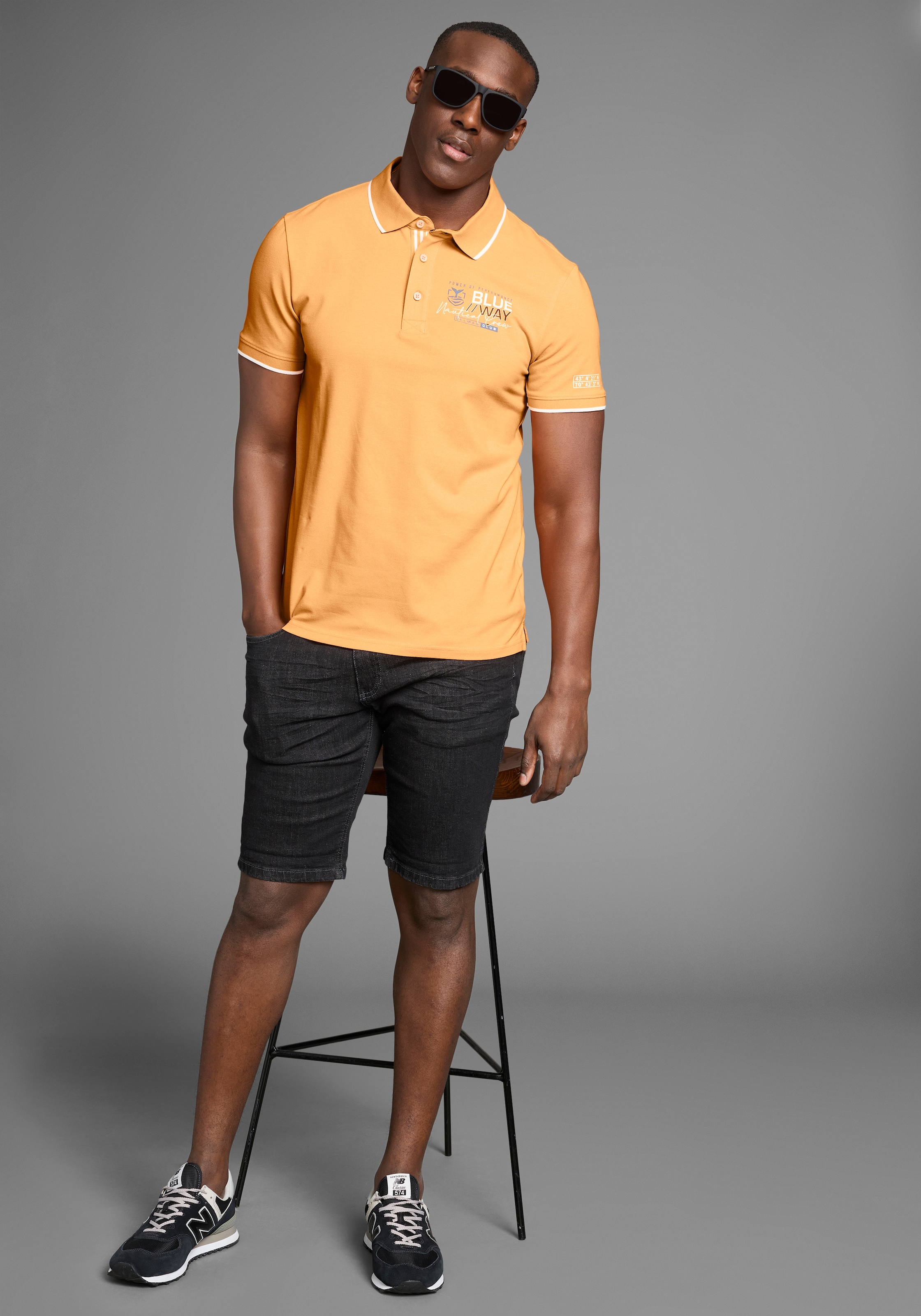 DELMAO Poloshirt, mit sportlichen Kontraststreifen & gestreifter Knopfleistenblende