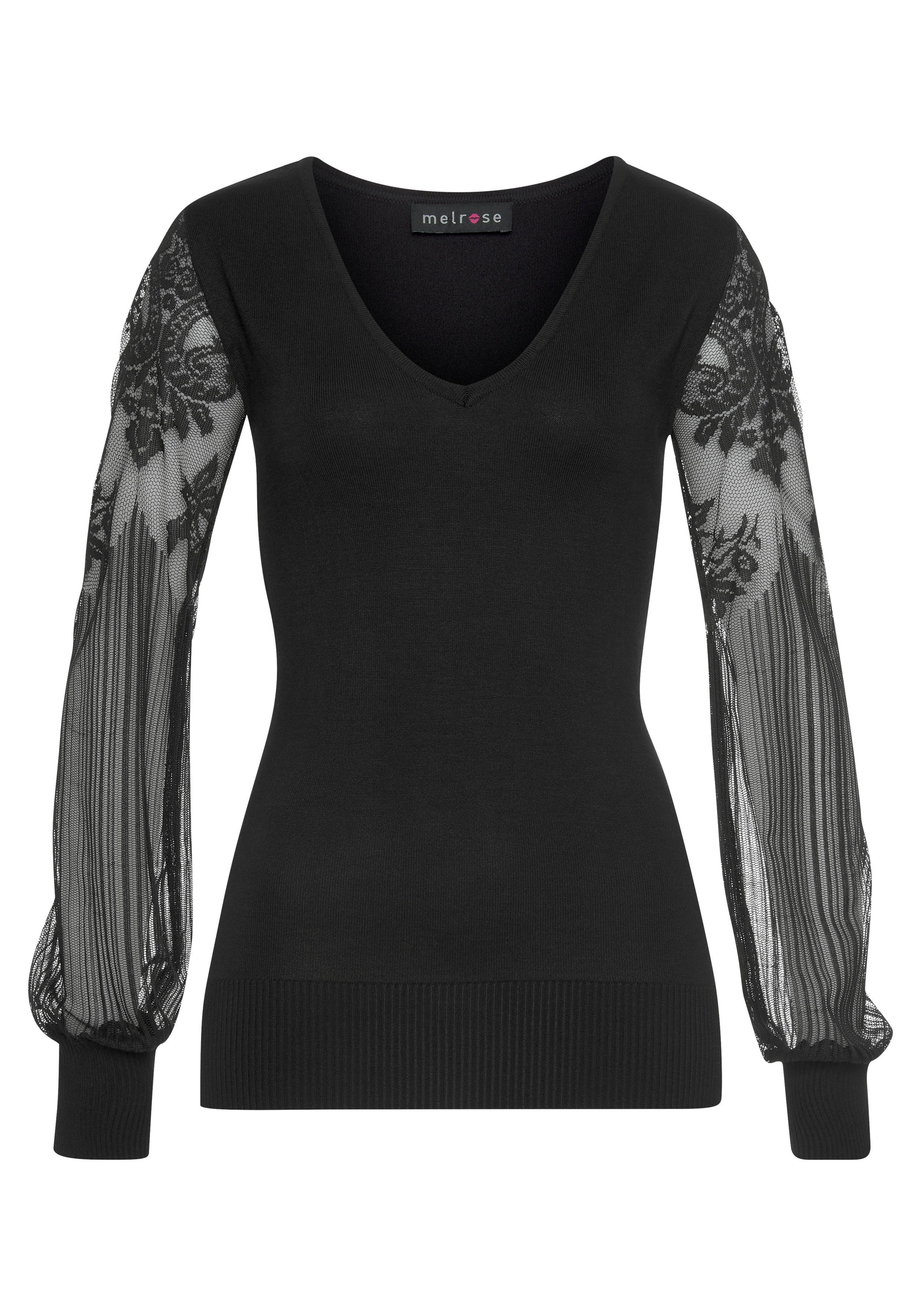 Melrose V-Ausschnitt-Pullover, mit Ärmeln aus Spitze kaufen | BAUR