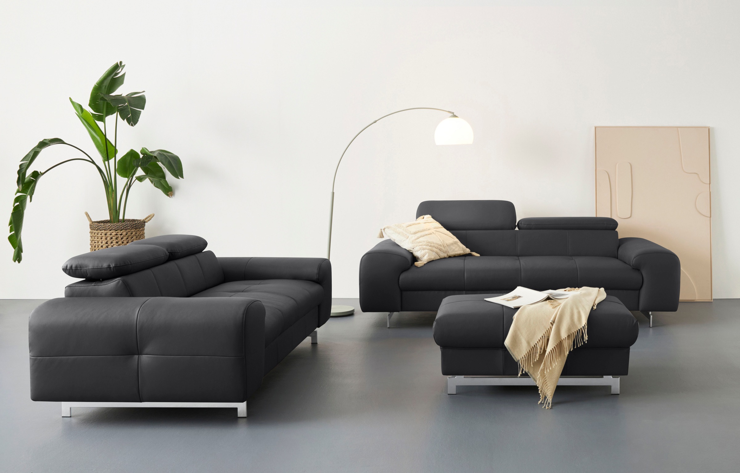 COTTA 2-Sitzer »Chef«, Big-Sofa mit Kopfteilverstellung, edle Metallkufen