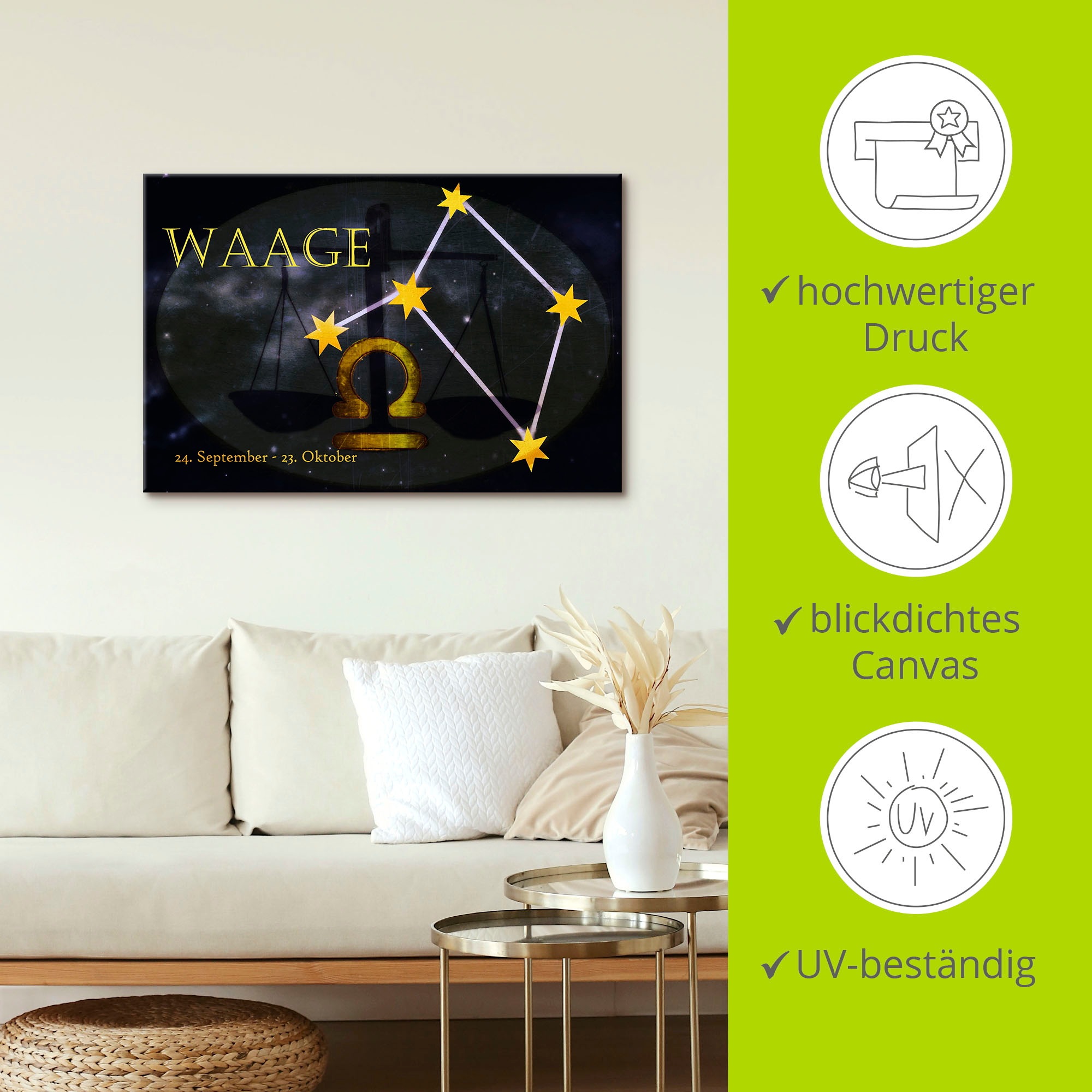 Artland Wandbild »Sternzeichen - Waage«, Bilder von Sternzeichen, (1 St.), als Leinwandbild, Poster, Wandaufkleber in verschied. Größen