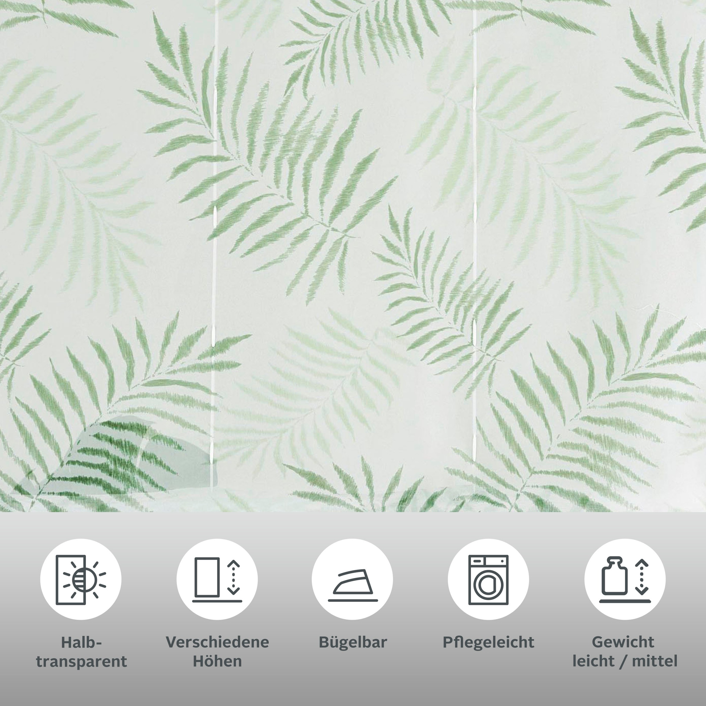 Thumbnail - my home Raffrollo "Paula" mit Stangendurchzug Bändchenrollo, mit Blättern/Palmmotiven einseitig bedruckt