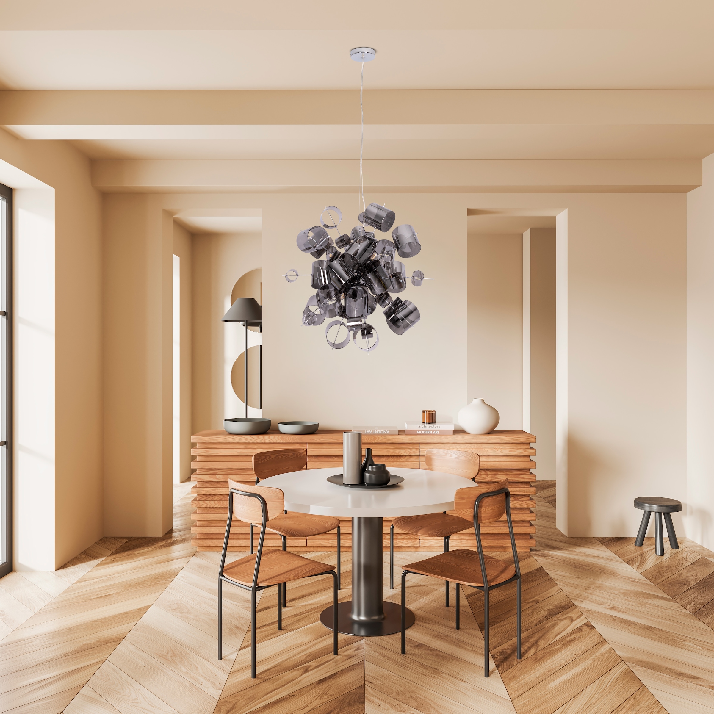 näve Pendelleuchte »Sirius« G9 1 Stk. exkl. 9x G9, aus hochwertigem Metall in Chrom, Gläser smokey, H: 190cm