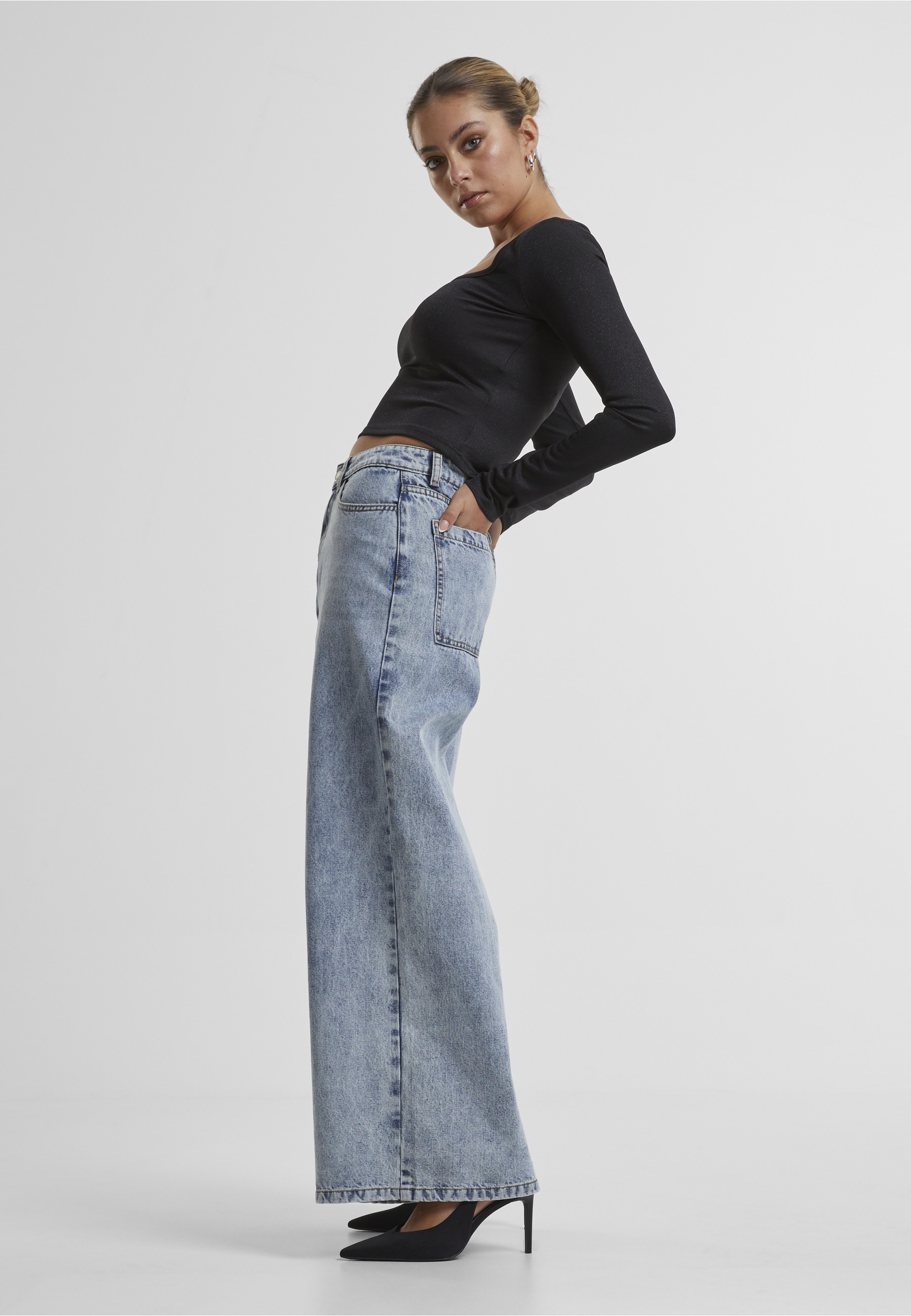 URBAN CLASSICS T-Shirt »Urban Classics Ladies Glitter Square Neck Longsleeve« 1 Stk.