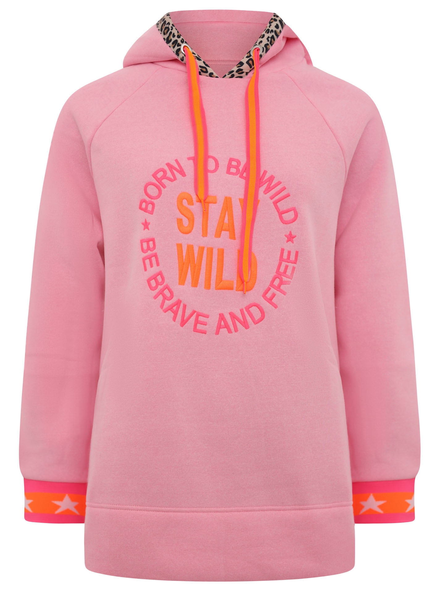 Zwillingsherz Sweatshirt, mit neonfarbenem Aufstick und Leo-Detail an der Kapuze