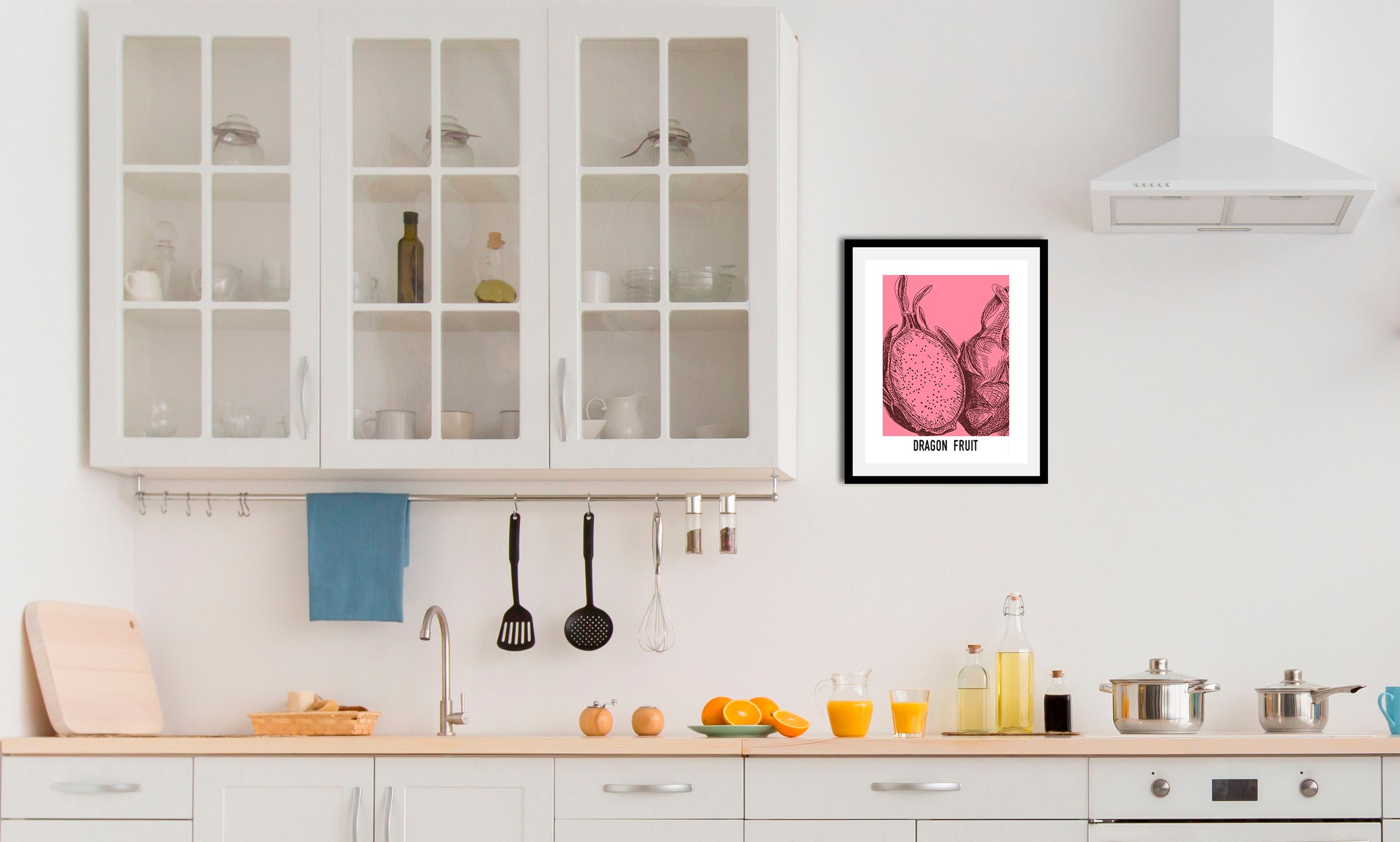queence Bild »Drachenfrucht«, Obst-Obst Bilder-Essen-Lebensmittel-Kunst-Schriftzug, (1 St.), HD Premium Poster-Druck inkl. Holzrahmen