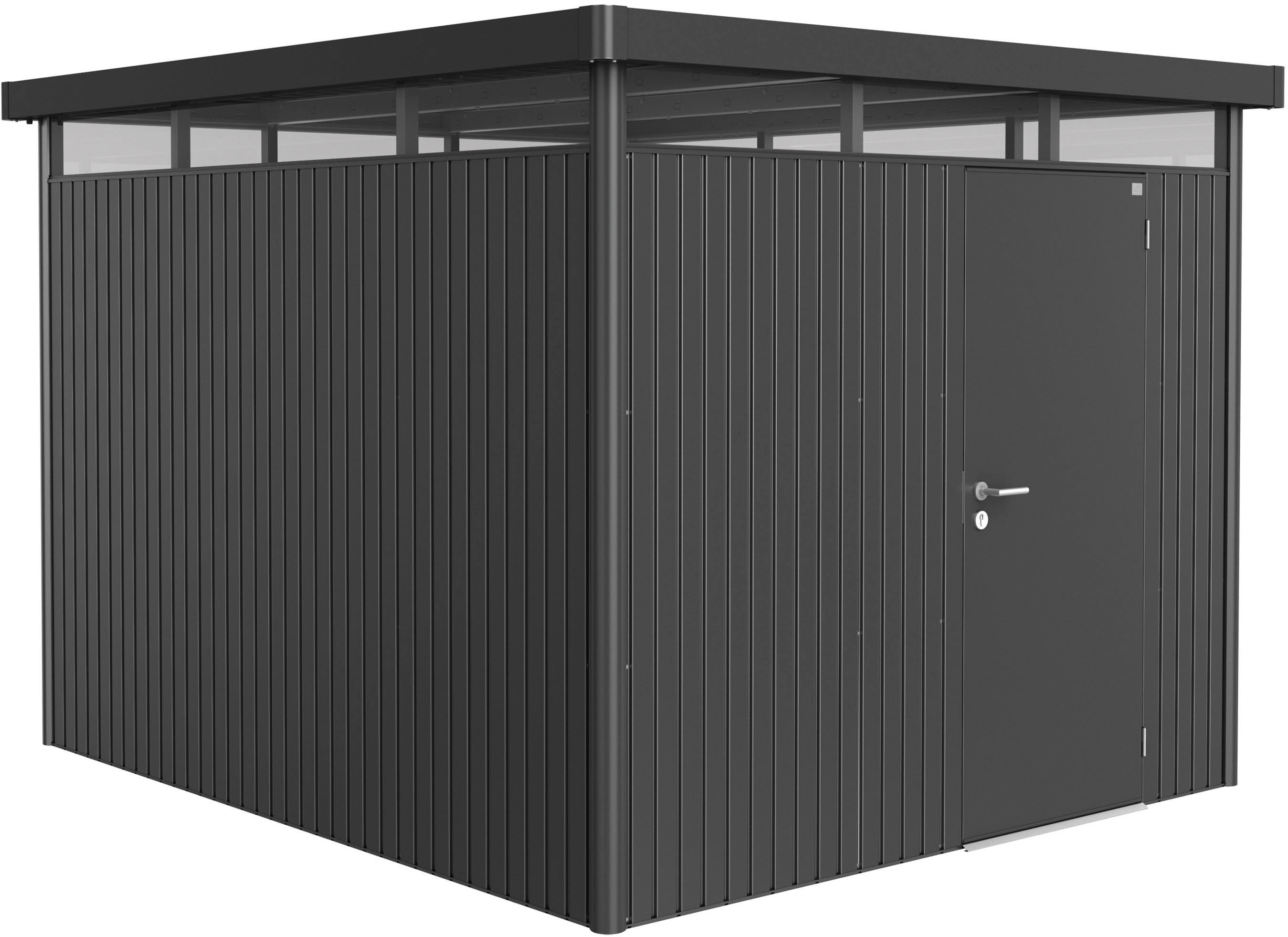 Biohort "HIGHLINE Gr. H5, verschiedene Farben" stylisches Metall-Gartenhaus mit Flachdach