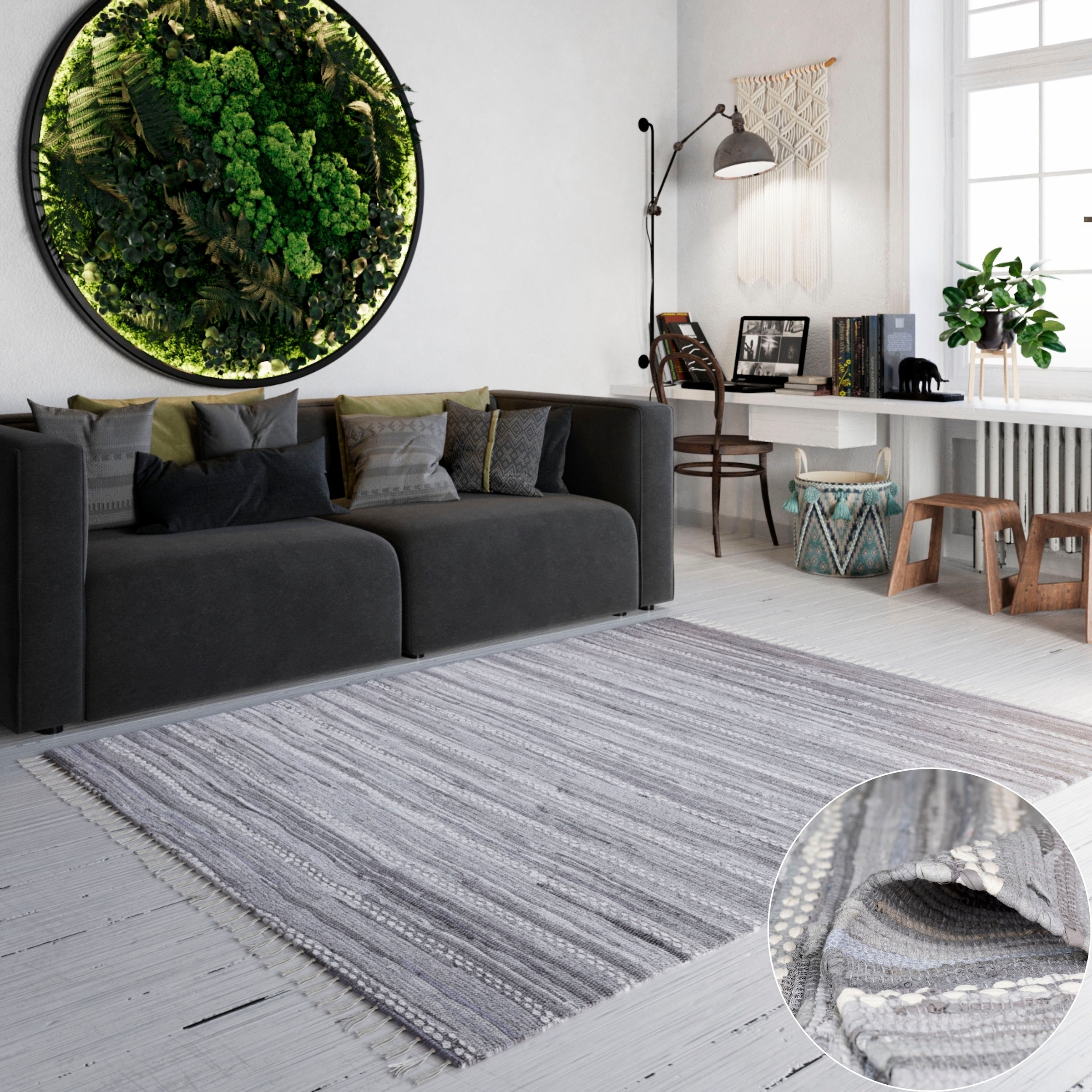my home Teppich "Le Vivier" rechteckig 10 mm Höhe Handweb Teppich, gestreif günstig online kaufen