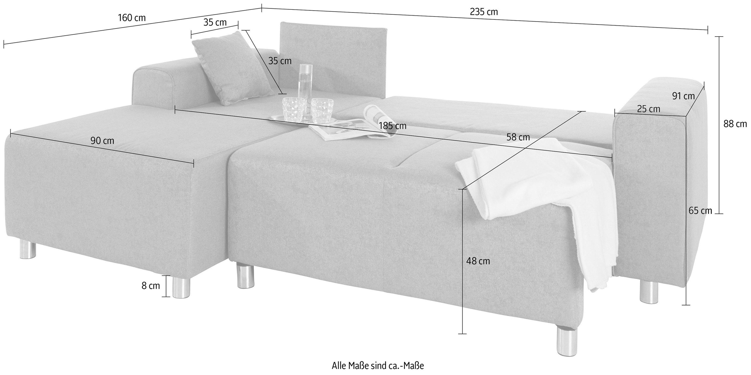 Home affaire Ecksofa »Györ«, L-Form, wahlweise mit Bettfunktion und Bettkasten incl. 2 Zierkissen