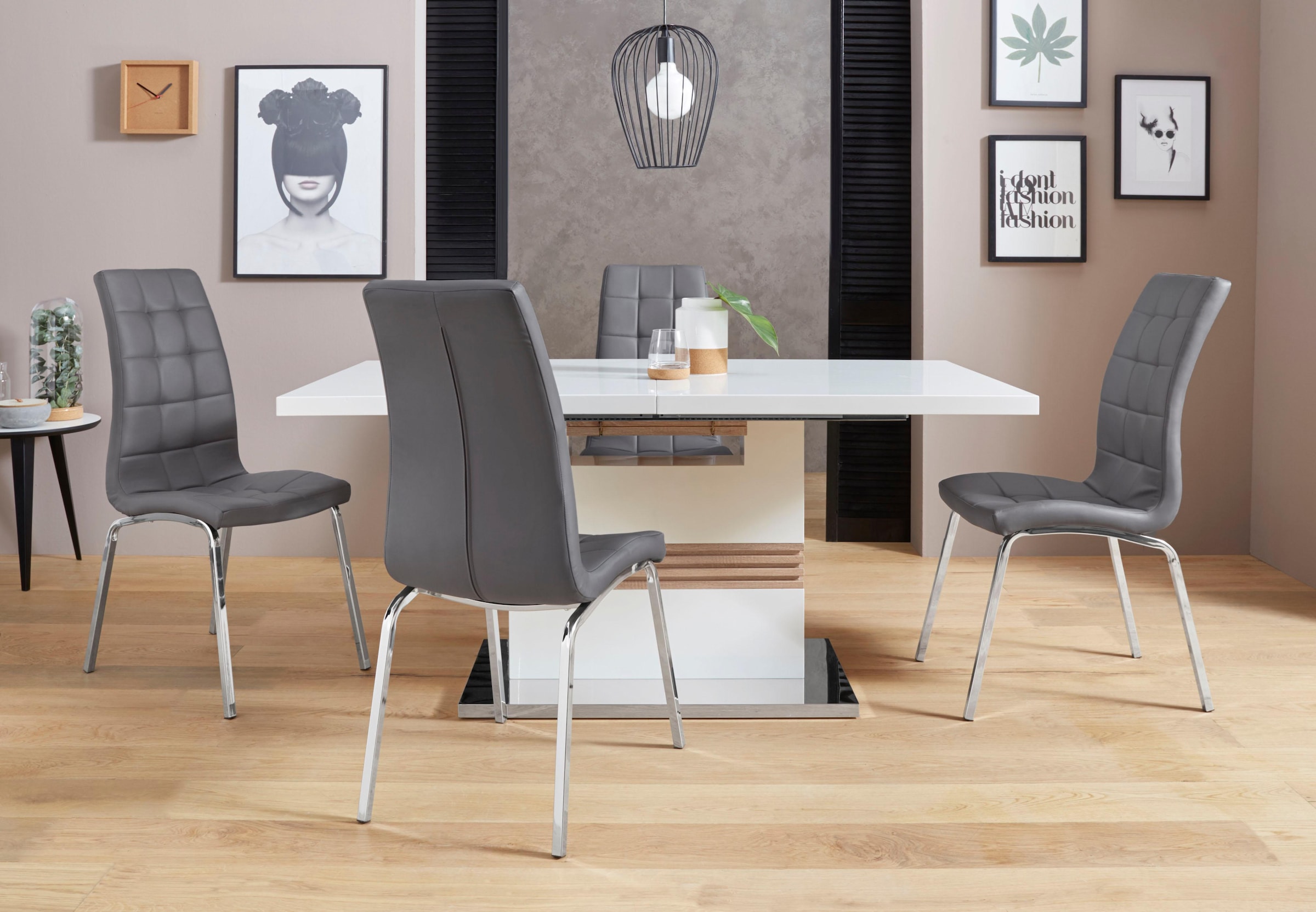INOSIGN Essgruppe »Perez/Lila«, (Set, 5 tlg.), mit 4 Stühlen, Tisch ausziehbar, Breite 160-200 cm