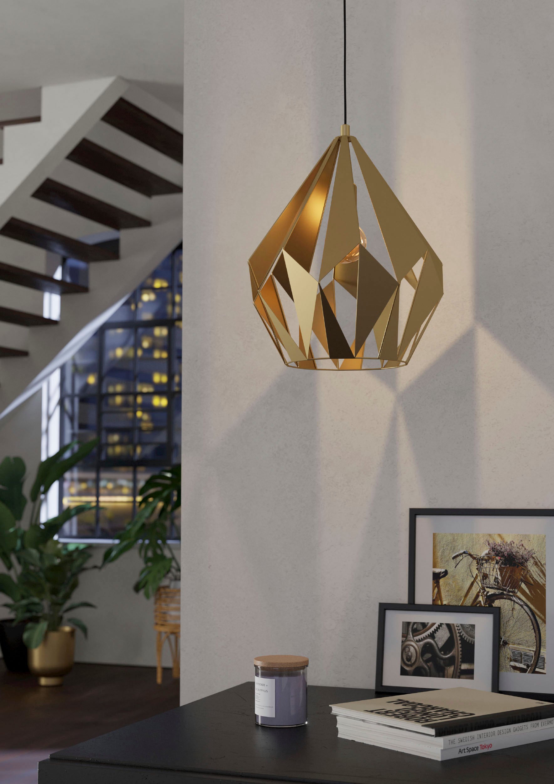 EGLO Hängeleuchte »CARLTON Pendellampe, Stahl, E27, Hängelampe, Vintage, Esszimmerlampe«, Leuchtmittel E27 | Leuchtmittel wechselbar-ohne Leuchtmittel, Hängeleuchte, H110 x Ø38,5 cm, goldfarben, 1X60W exkl.