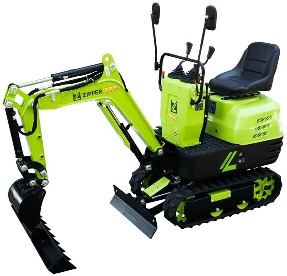 ZIPPER Minibagger Set,  6,3 kW Benzinmotor mit Elektrostarter