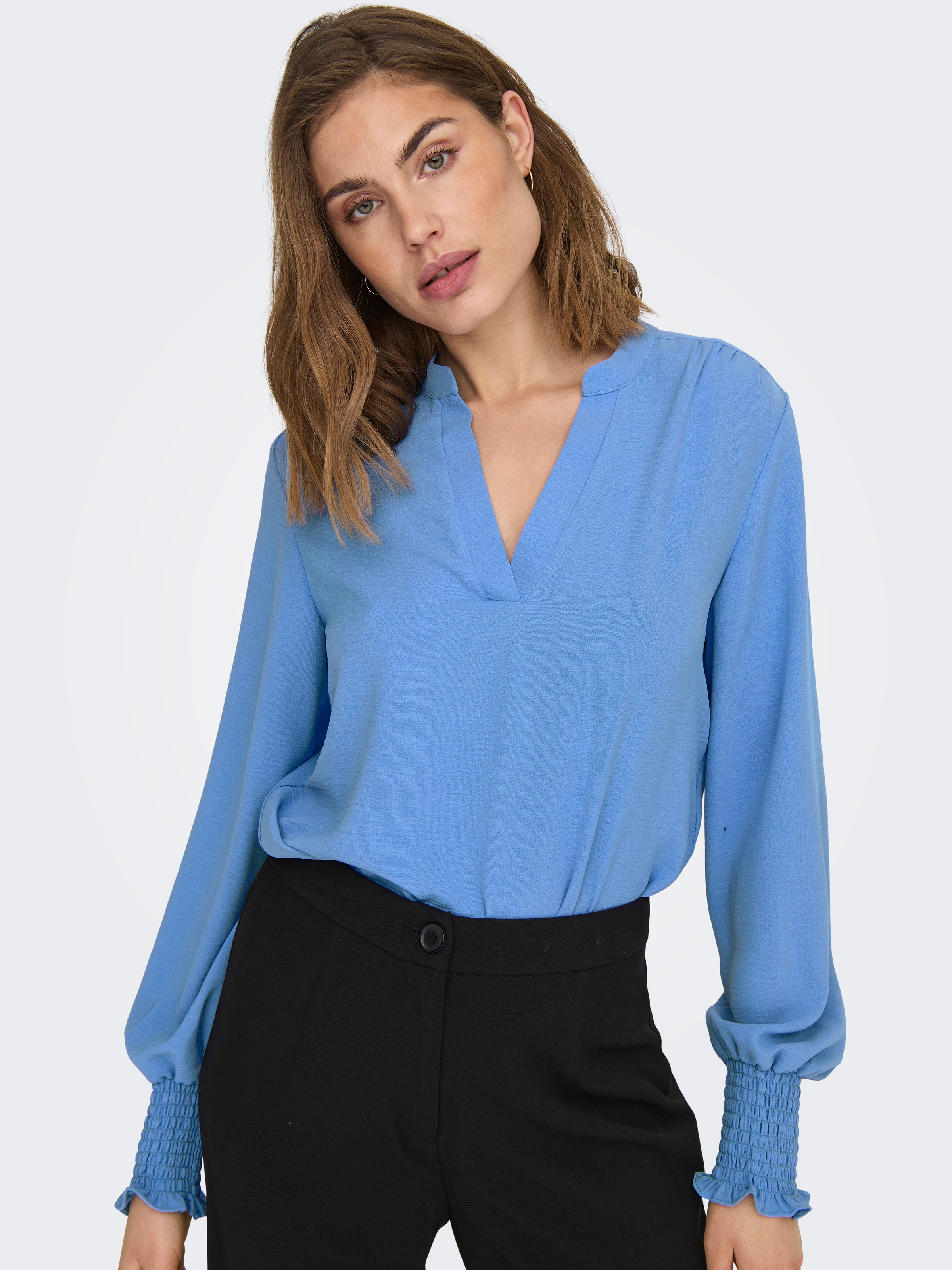 ONLY Blusenshirt "ONLMETTE V-NECK LS SMOCK TOP NOOS WVN" Kunstfaser, regula günstig online kaufen
