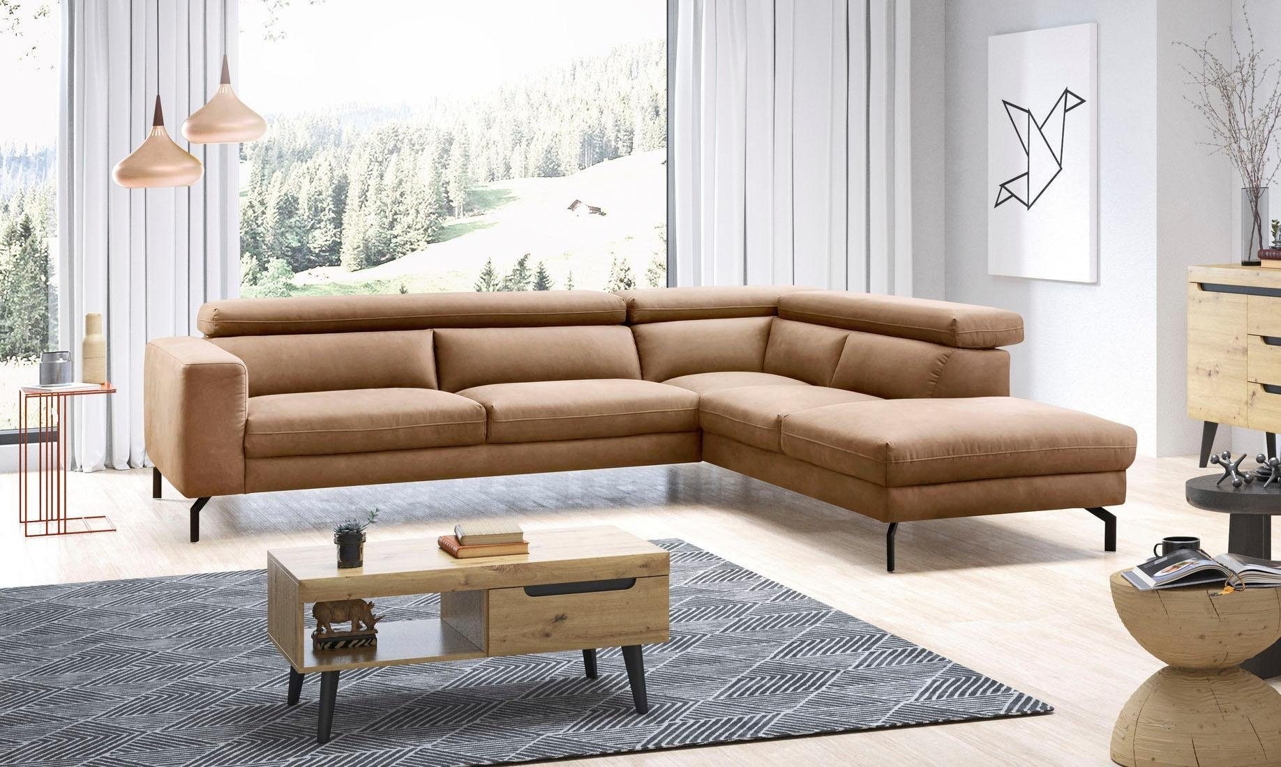 Places of Style Ecksofa »Olanta, L-Form«, mit verstellbaren Kopfstützen