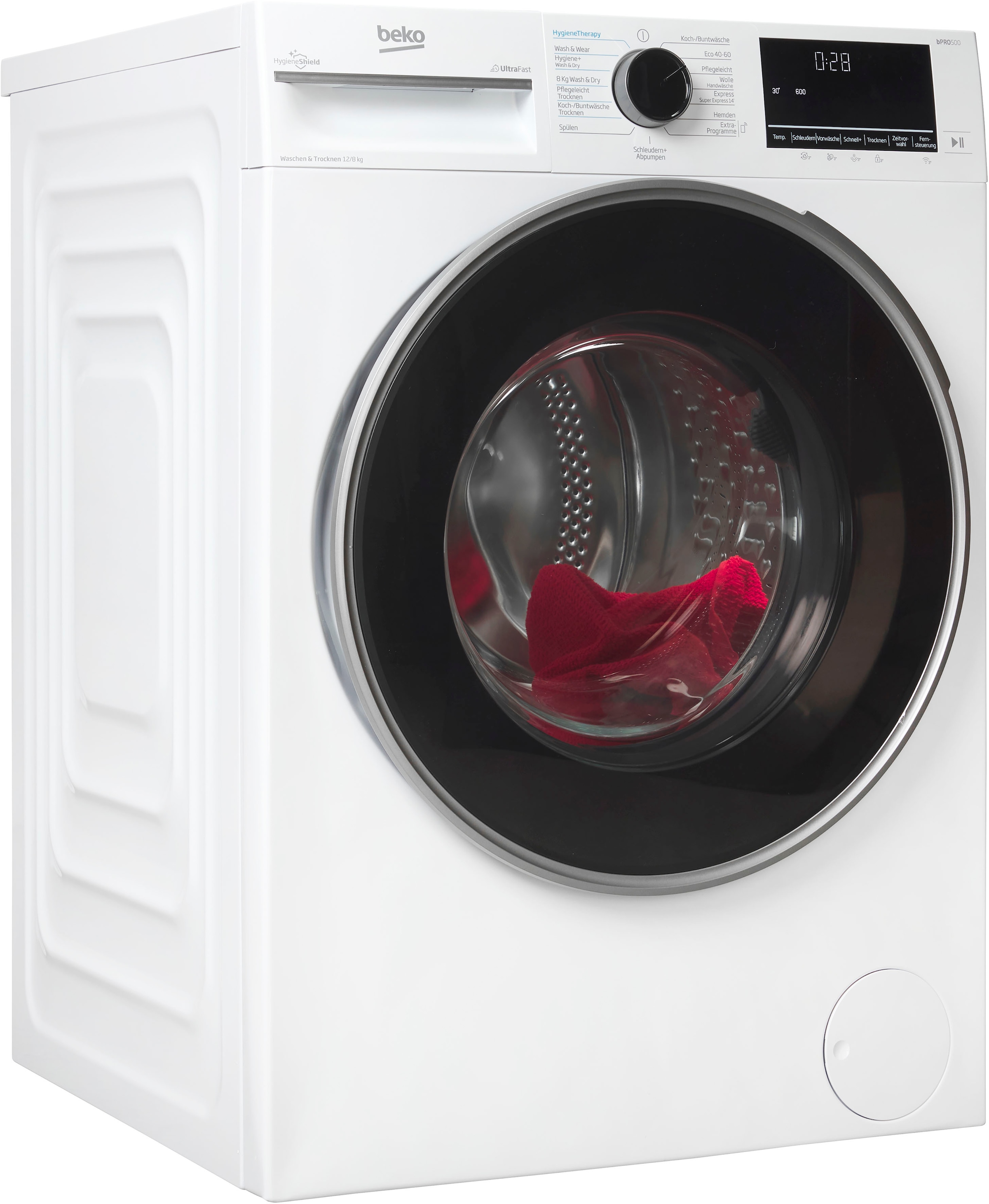 BEKO Waschtrockner "B3DFT512447W", B:60cm H:84,5cm T:65cm, weiß, Waschtrockner, Vollelektronik, SteamCure-Damp, Wash & Wear