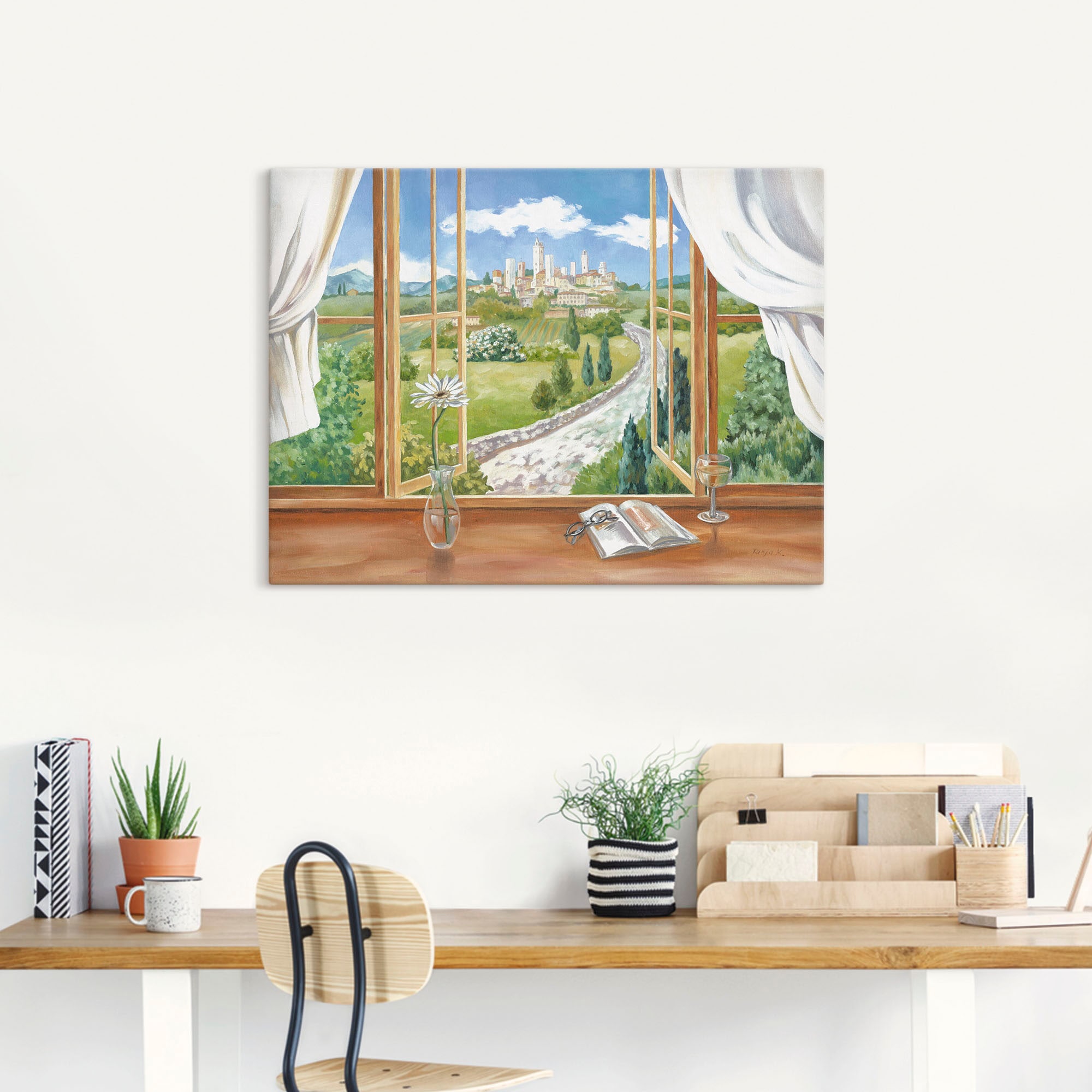 Artland Wandbild »Fenster zur Alubild, St.), als oder BAUR (1 in Größen Toskana«, | bestellen versch. Wandaufkleber Leinwandbild, Poster Fensterblick