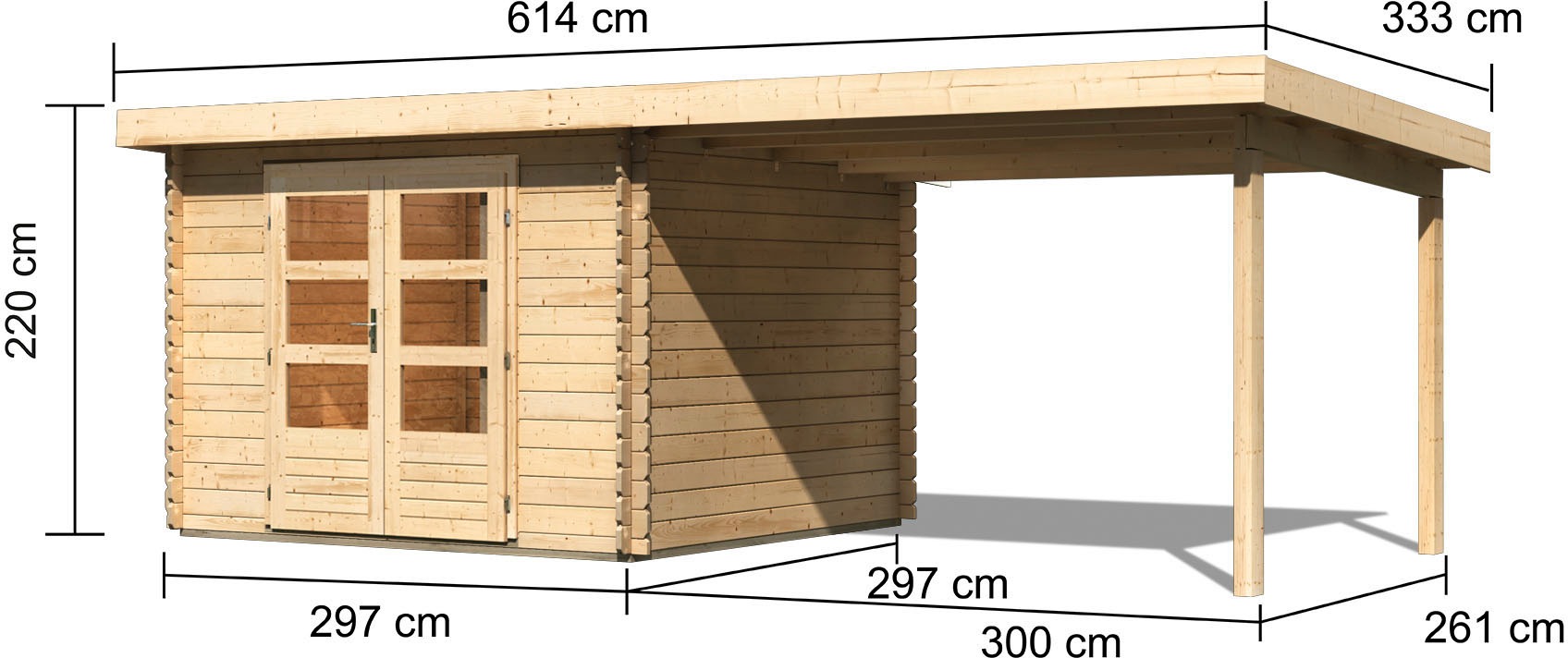 Karibu Gartenhaus »Schloßsee 5«, terragrau oder natur, mit Anbaudach