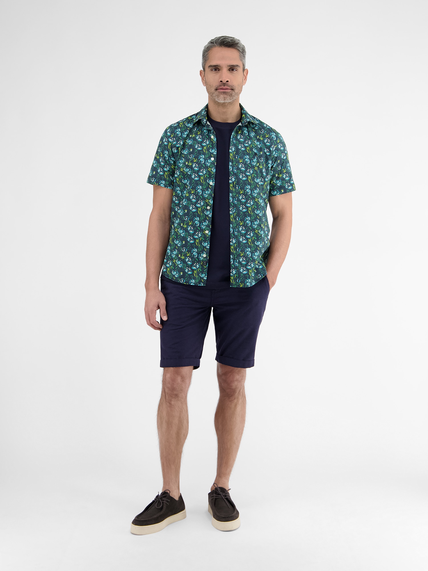 LERROS Kurzarmhemd »LERROS Herren Poplin-Stretchhemd, floral gemustert«