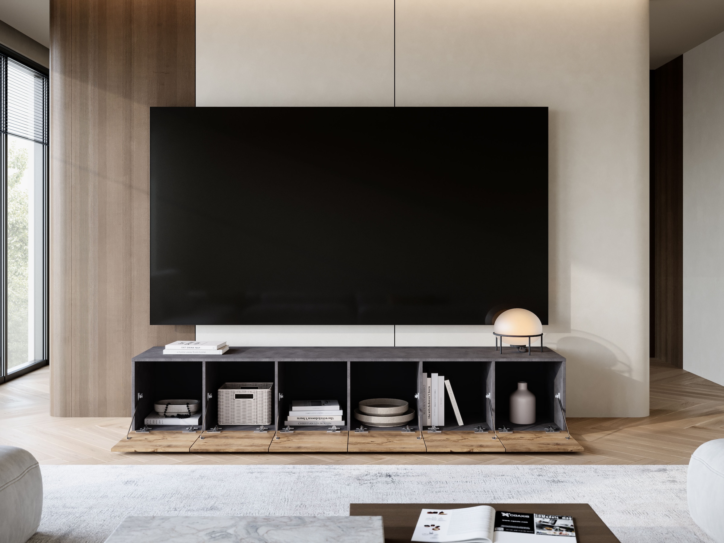 OTTO home Lowboard »Denver Erlebe die Weltmeisterschaft im XXL-Format« 1 Stk. tlg. Elegantes TV-Möbel 220 cm, speziell für bis zu 98-Zoll Fernseher