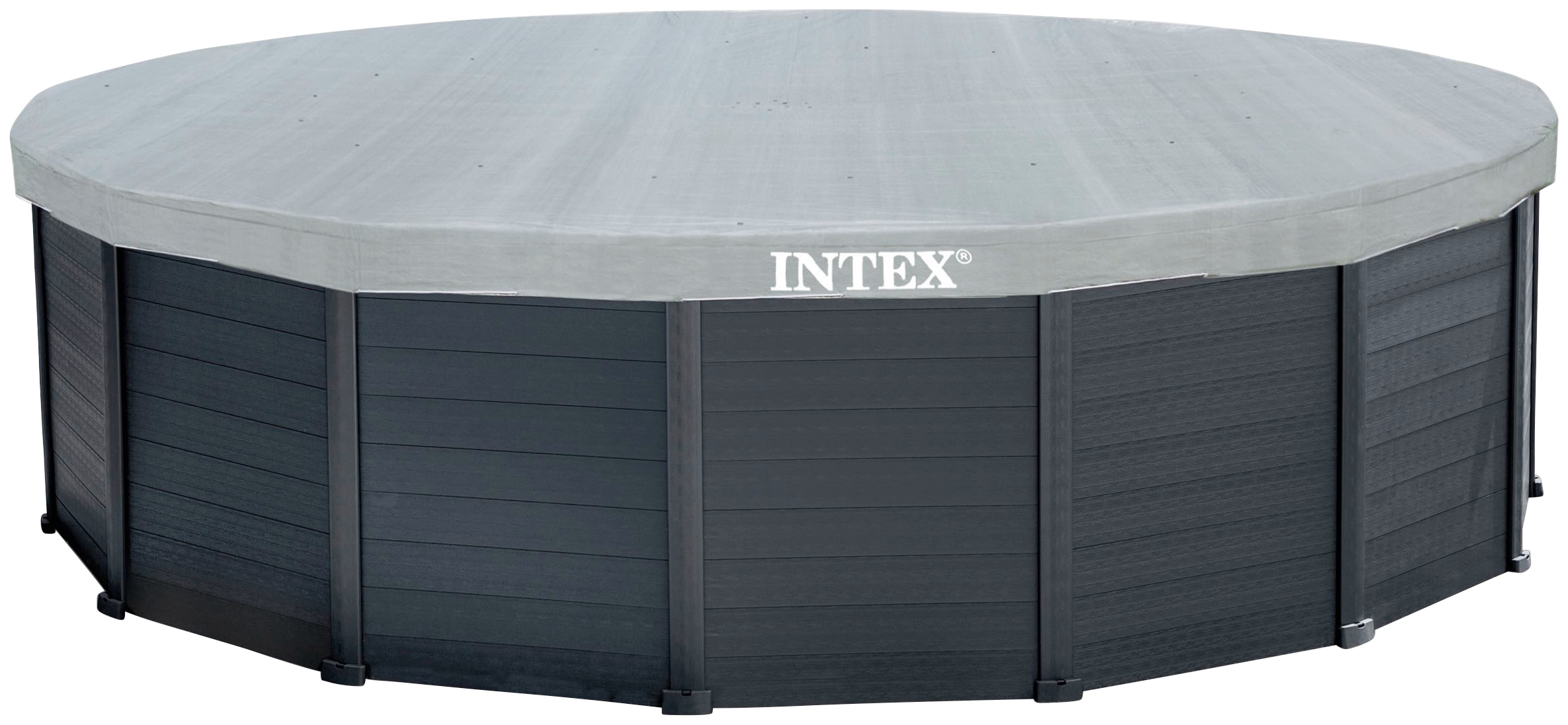 Intex Framepool »Graphite Gray Panel«, (Set), ØxH: 478x124 cm, inkl. Sandfilter, Leiter Abdeck- und Bodenplane